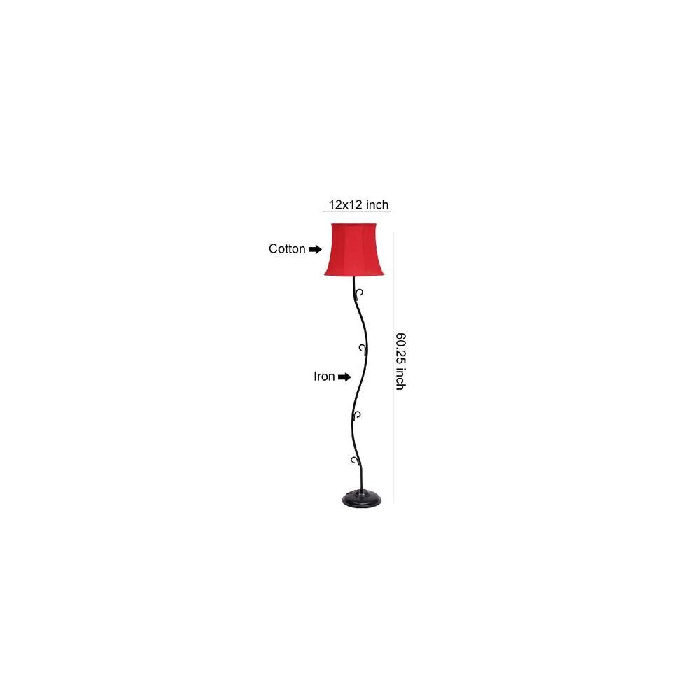 Ella Red Fabric Floor Lamp with Black Iron Base