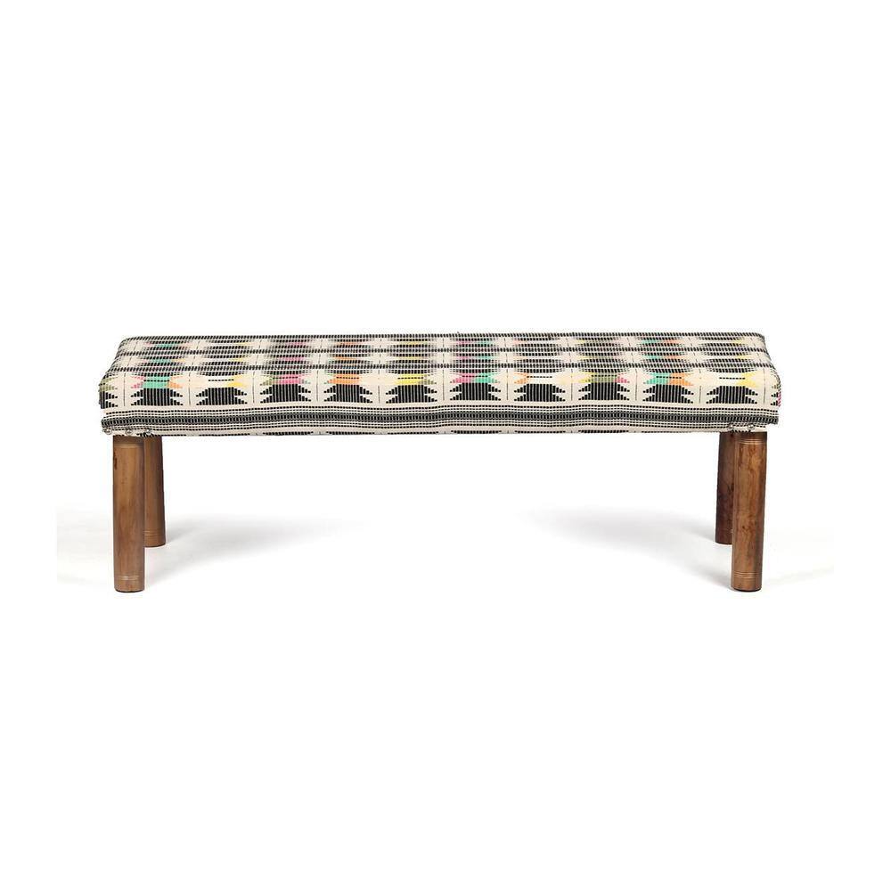 Asteria Solid Wood 2 Seater Bench In Stripe White Jackard Fabric