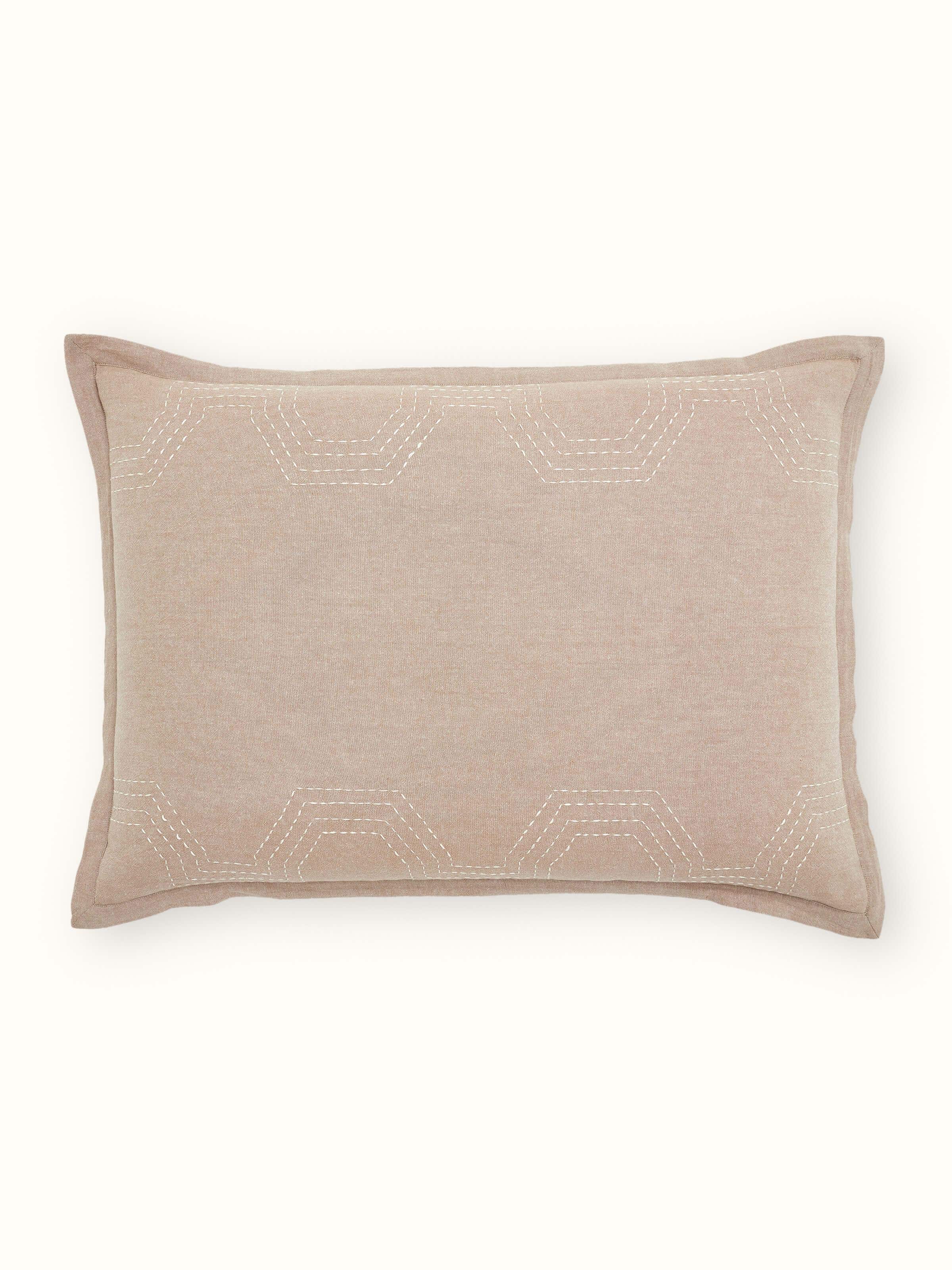 Kahani Brown Geomteric Cotton Kantha Embroidery Pillow Shams (2 Pcs)