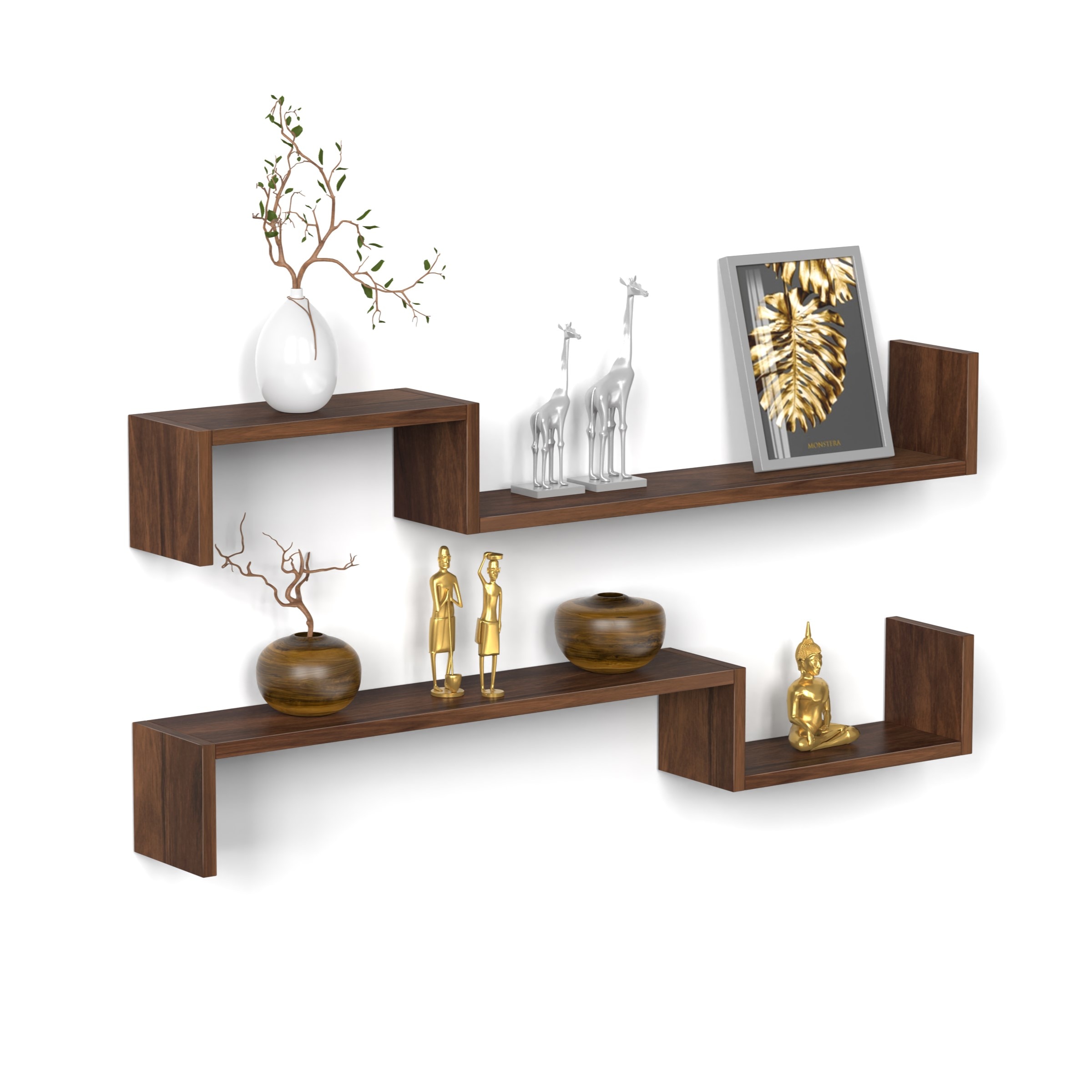 BLUEWUD Riley Engineered Wood Wall Decor Floating Shelf Display Rack Decorative Hall Decor for Living Room Home Furniture (Brown Maple)