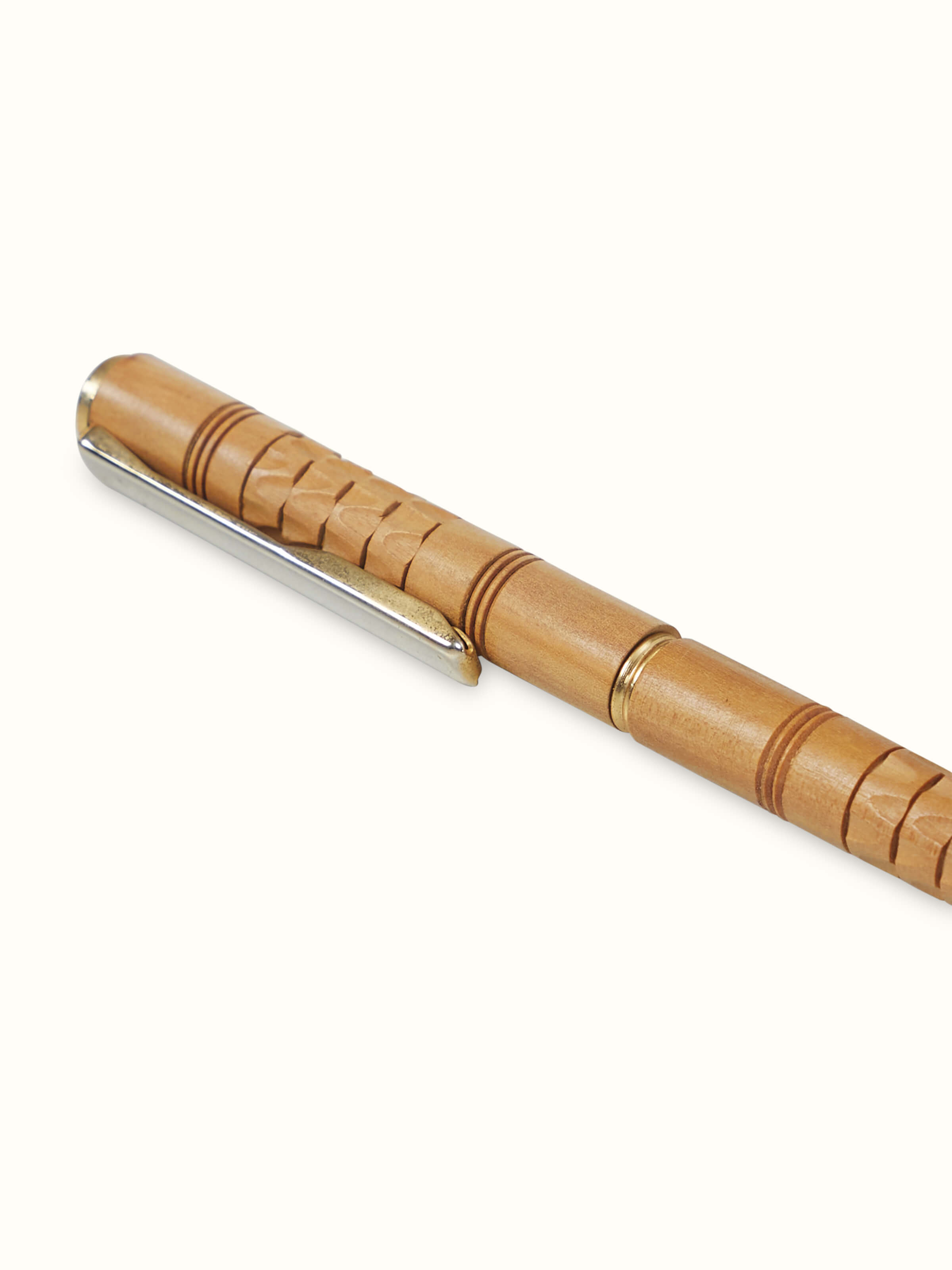 Detailed side view of Carved Sandalwood Pen by Swadesh focusing on the smooth finish and elegant design.