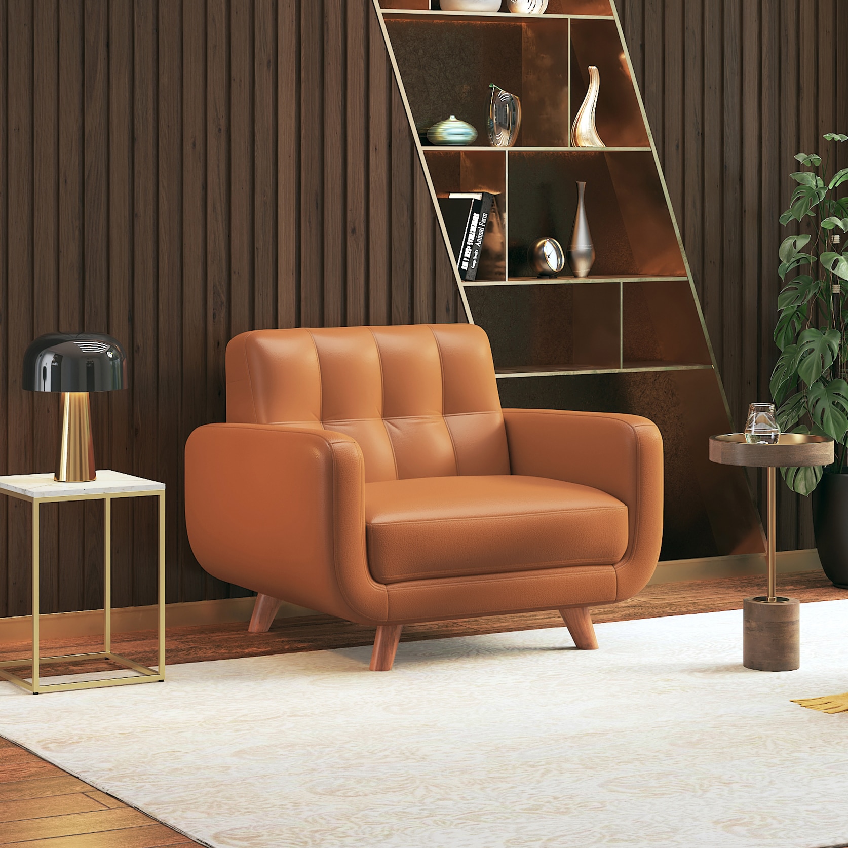 Waverly 1 Seater Leather Sofa in Apricot Colour
