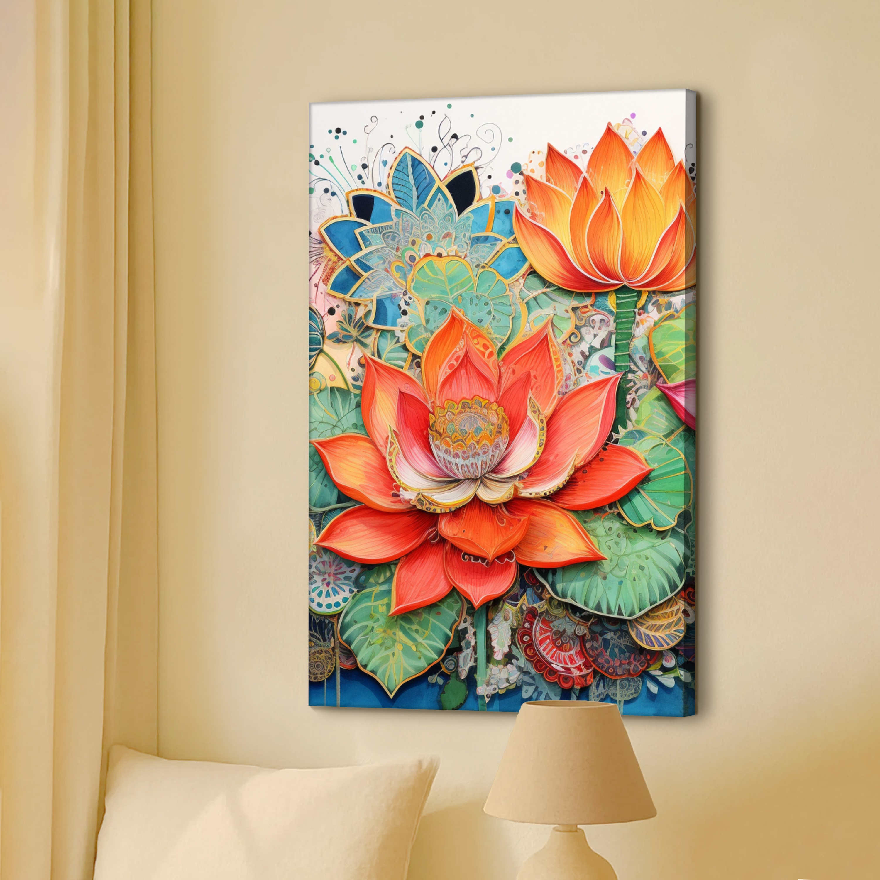 Abstract Colorful Lotus Canvas Wall Art 22 x 34 Inch - Art Street