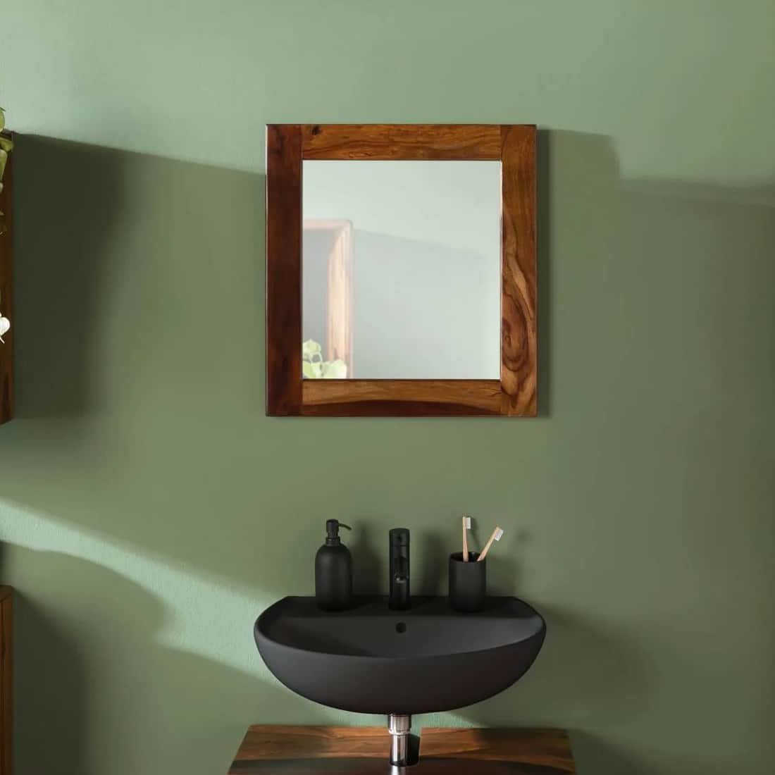 ONA Solid Wood Wall Mirror In Provincial Teak Finish - Demiwall