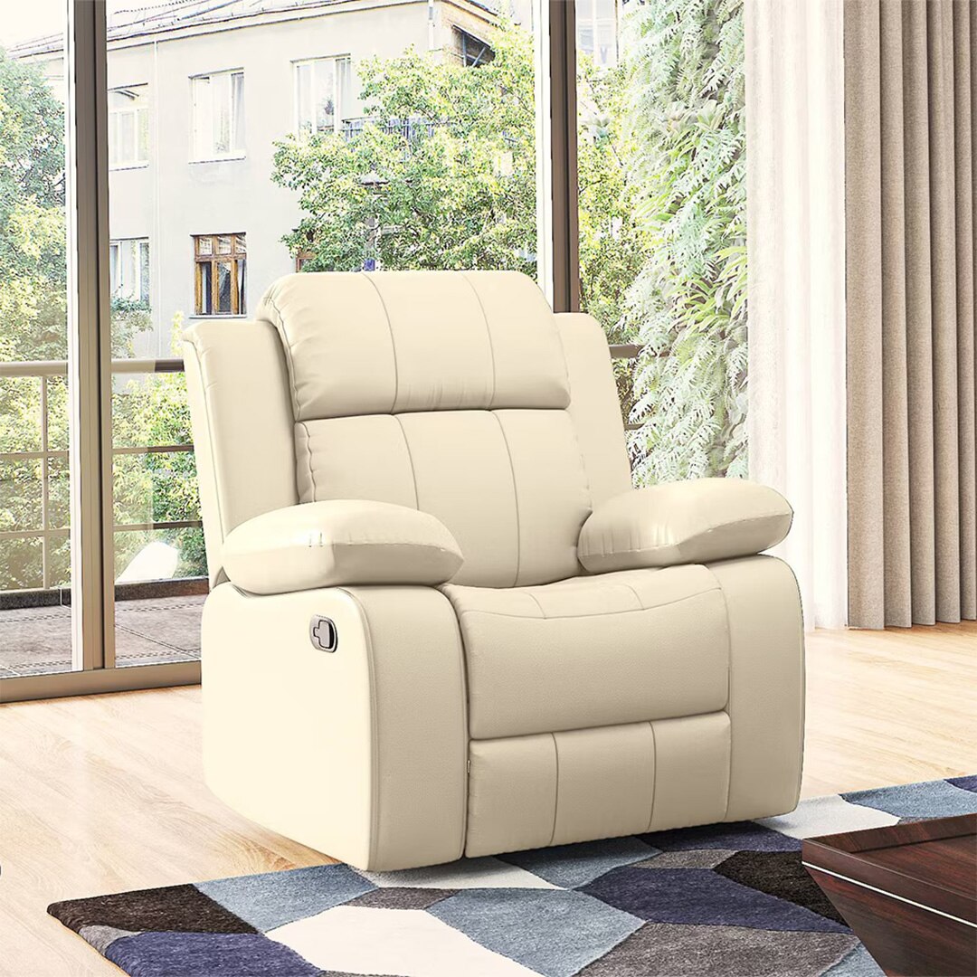 Griffin One Seater Manual Recliner in Ancient Ivory Cream Leatherette