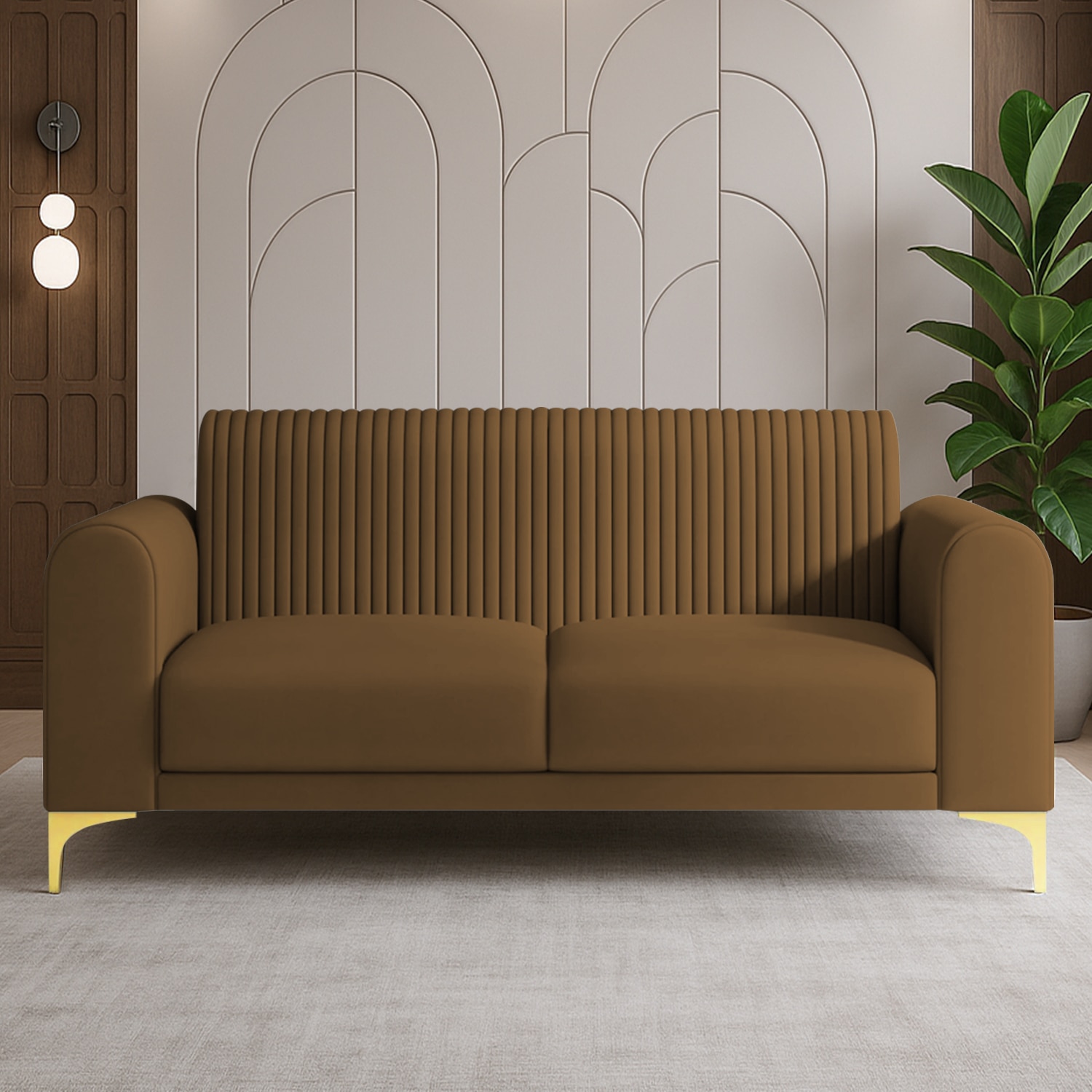 Veniza Velvet 2 Seater Sofa In Brown Colour