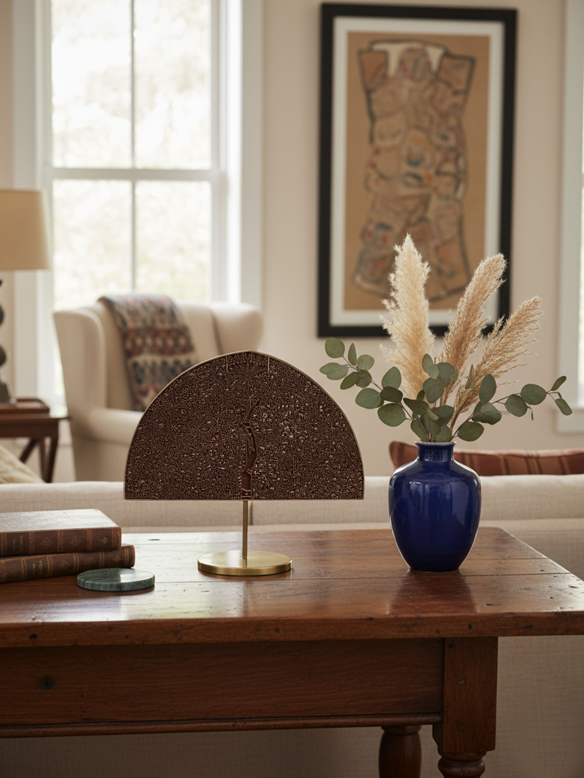 Hand-carved Sheesham wood decorative printing block – side view