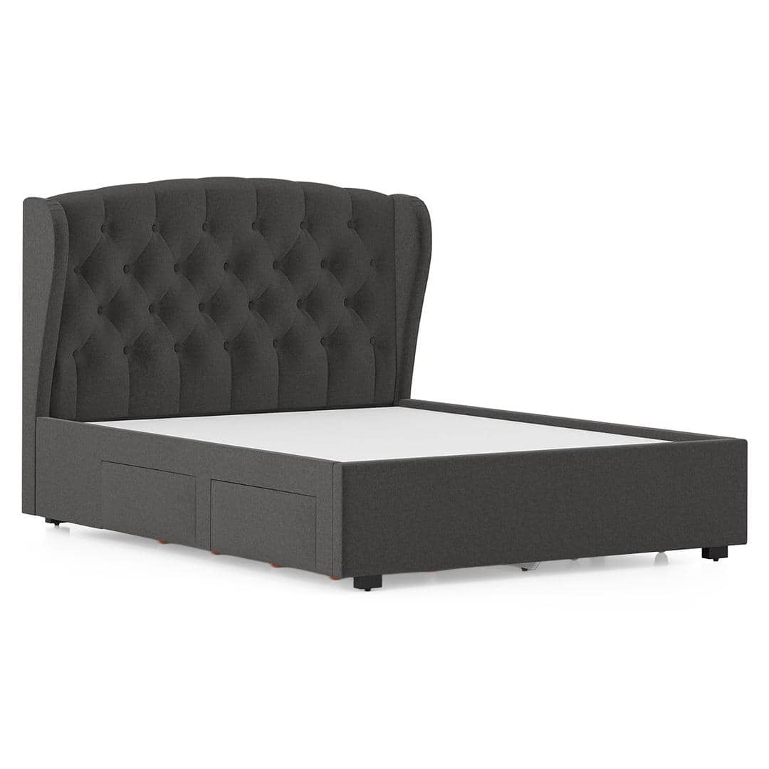 Holmebrook Engineered Wood Queen Size Drawer Storage Upholstered Bed In Urban Grey Colour