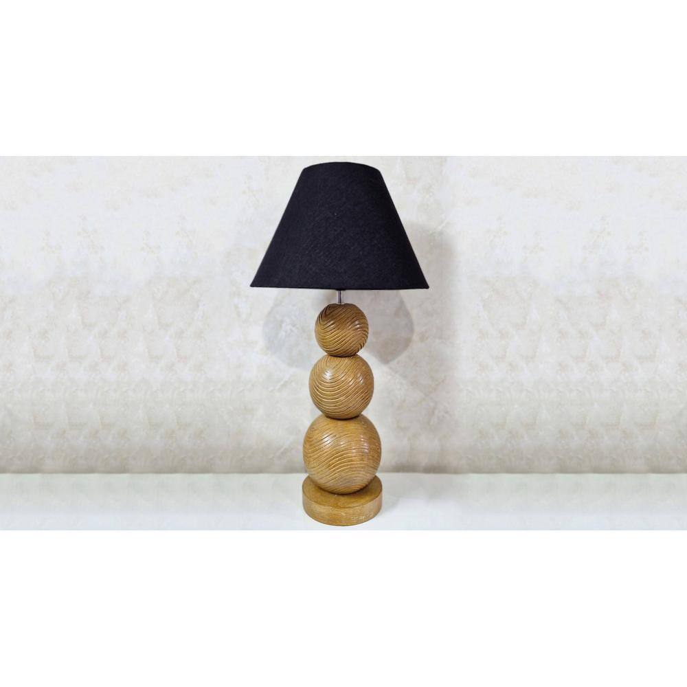 Eisner Handmade Natural Wooden Table Lamp with ball over ball design with Cotton Black shade