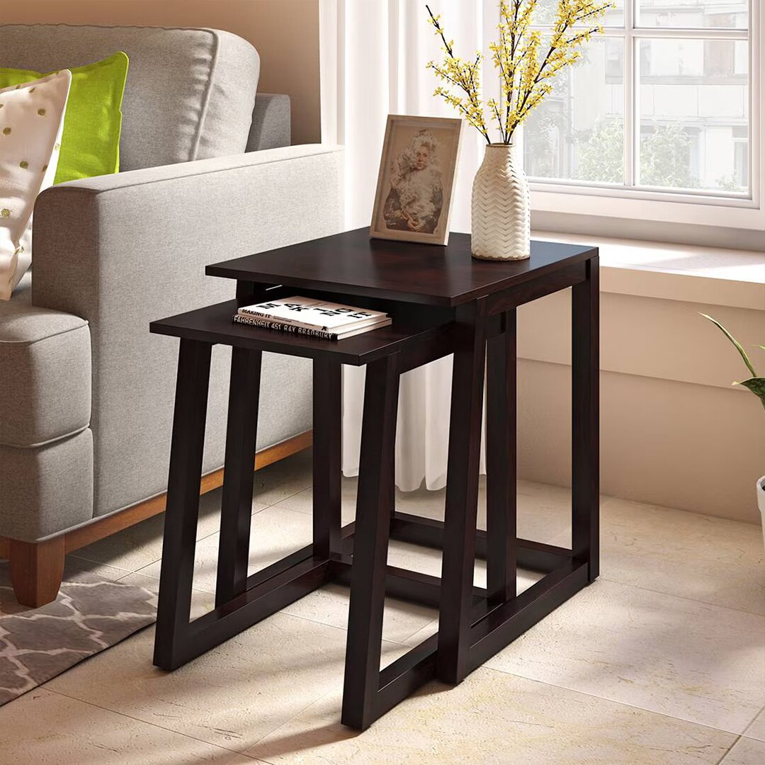 Silvino Solid Wood Nested Side Table in Mahogany Finish - Urban Ladder
