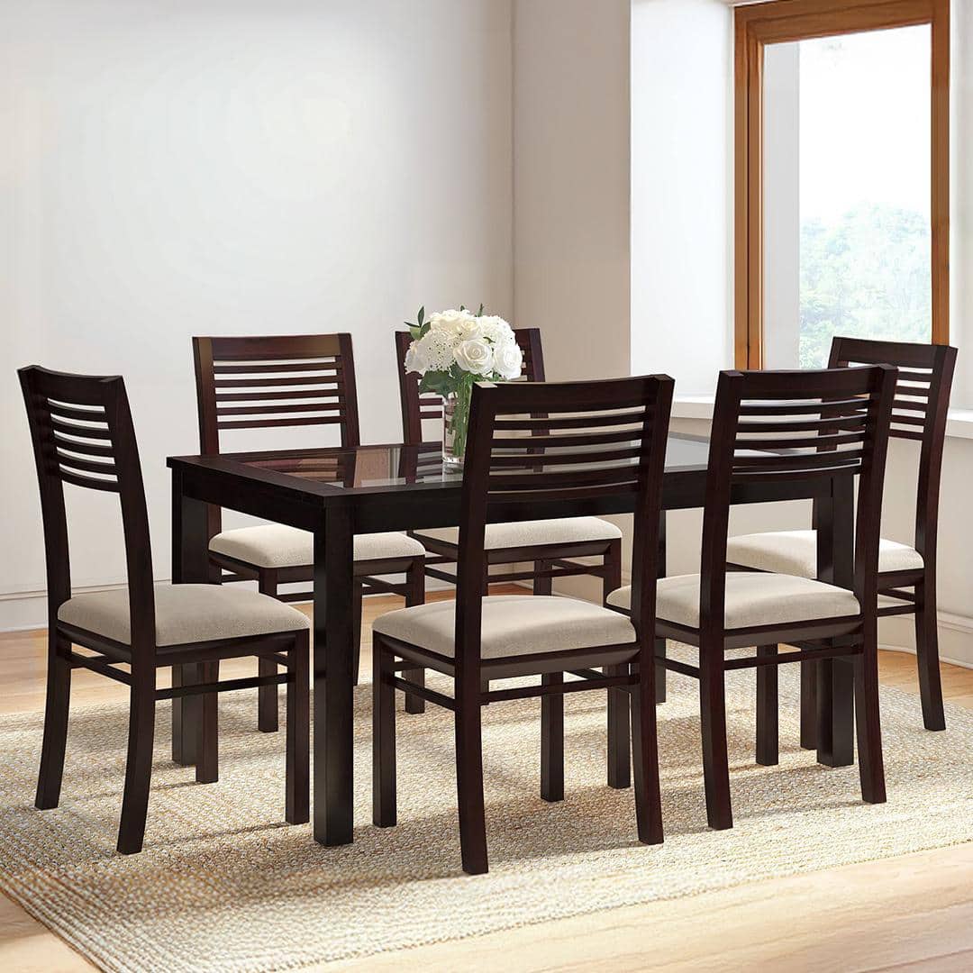 Floyd 6 Seater Dining Table Glass Top With Set Of 6 Zella Dining Chairs