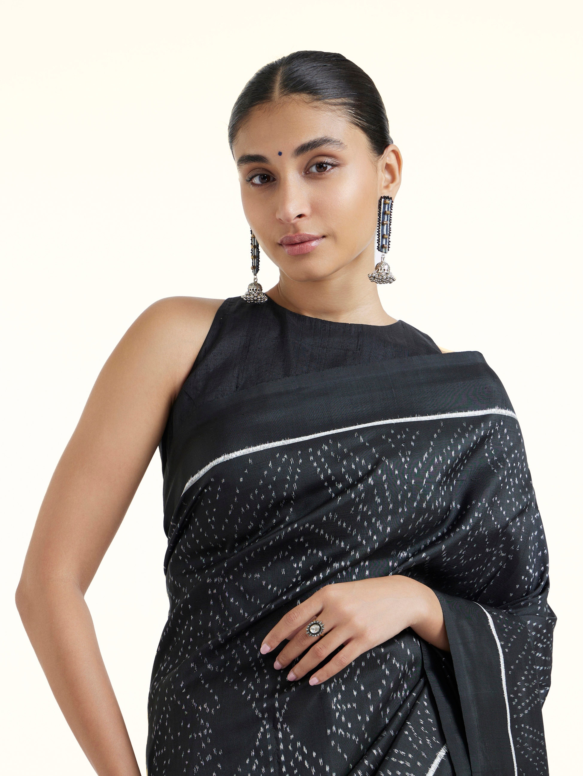 Black Pochampally Ikat Handloom Silk Saree