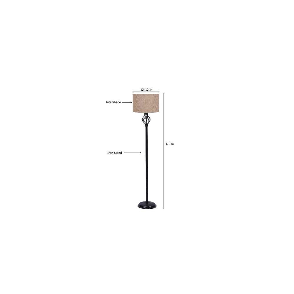 Claude Beige Natural Fiber Floor Lamp with Black Iron Base