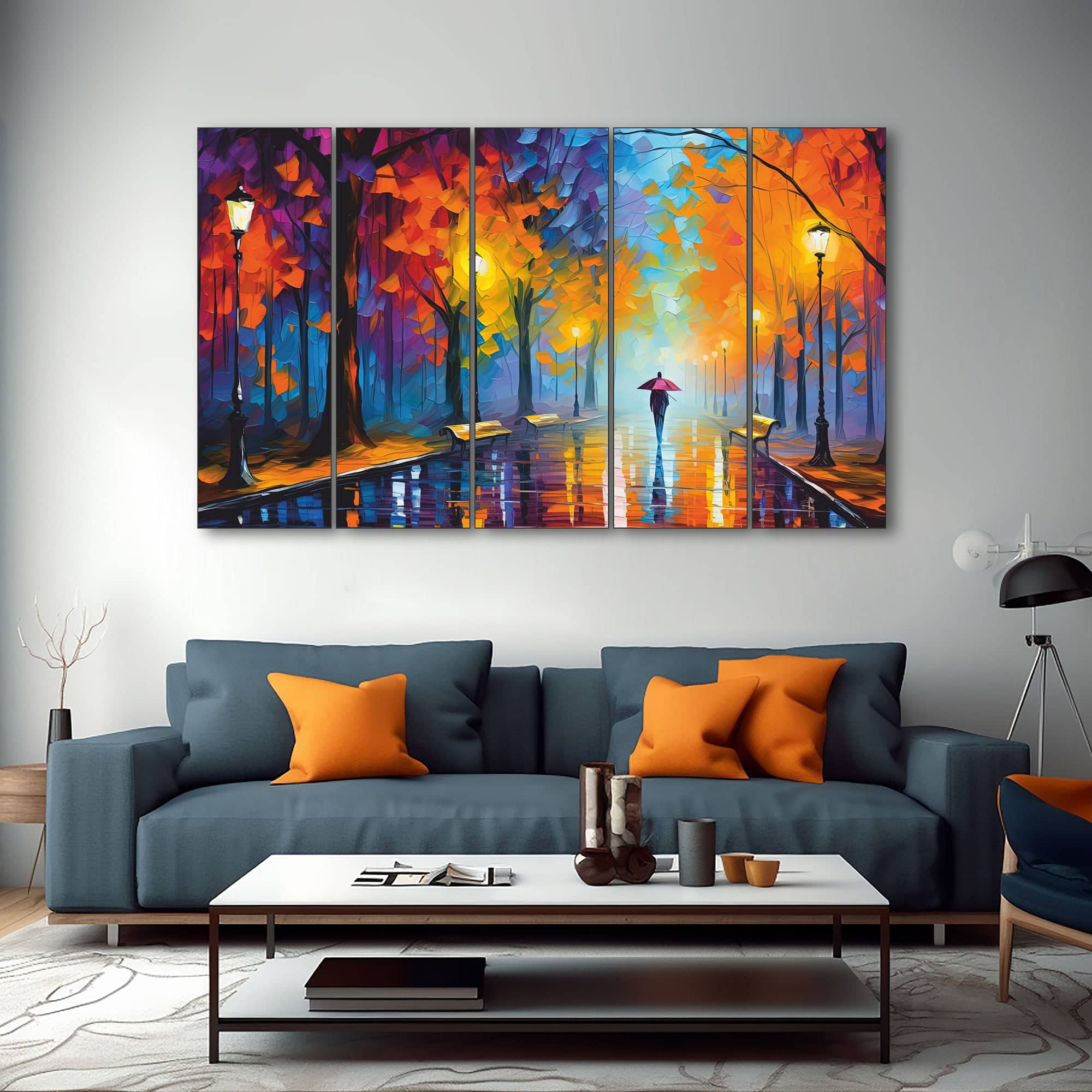 The Castle Decor Trees Passage Wall Art Set of 5 Wooden Framed Digital Painting 27x48 Inch - The Castle Decor