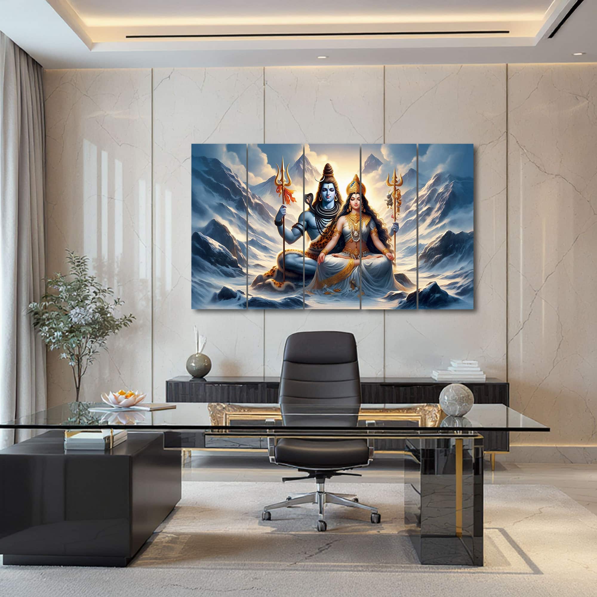 The Castle Decor Lord Shiva Wall Painting Design 4 Wooden Framed 27x48 Inch (Style 2) - The Castle Decor