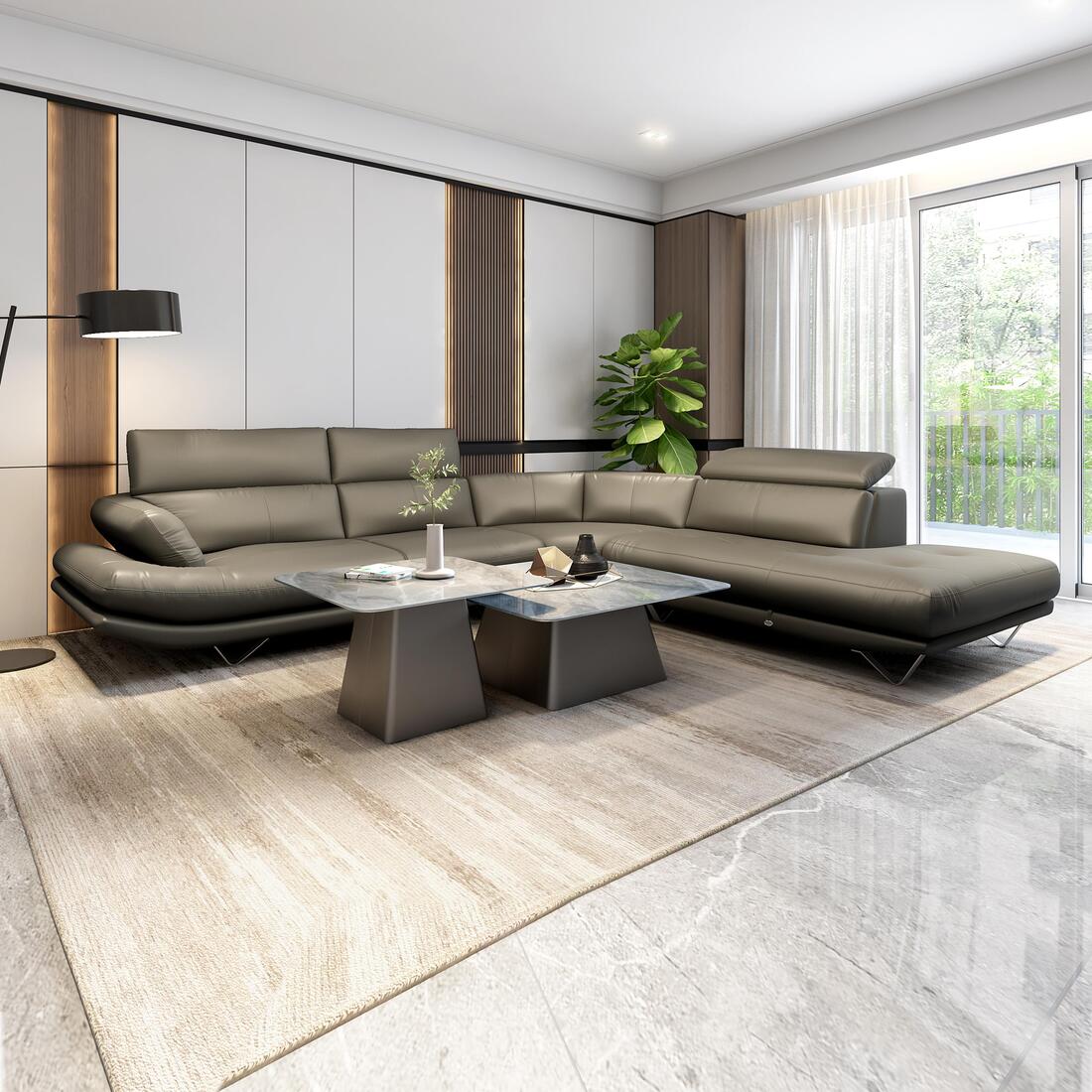 Orlando 4 Seater Leather Sole in Slate Grey Colour