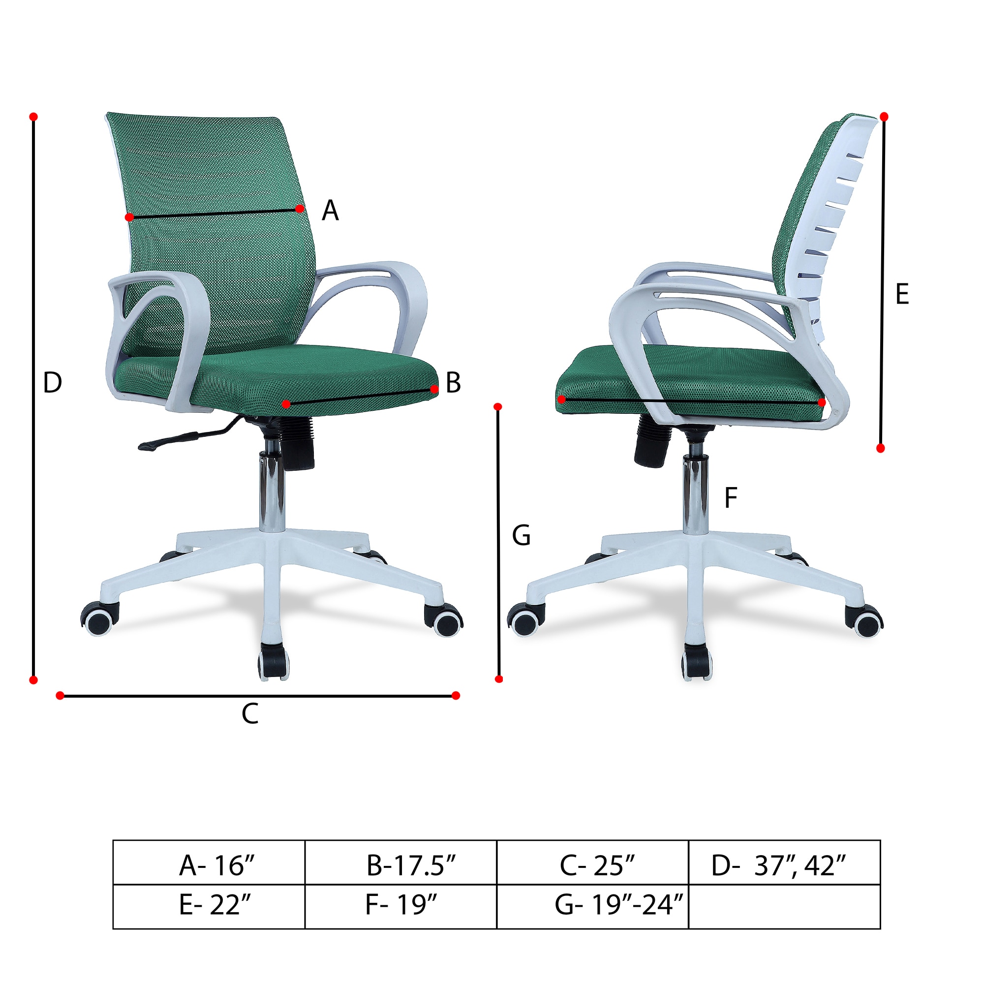Mmarveal Mid Back Ergonomic Chair in Dark Green Colour