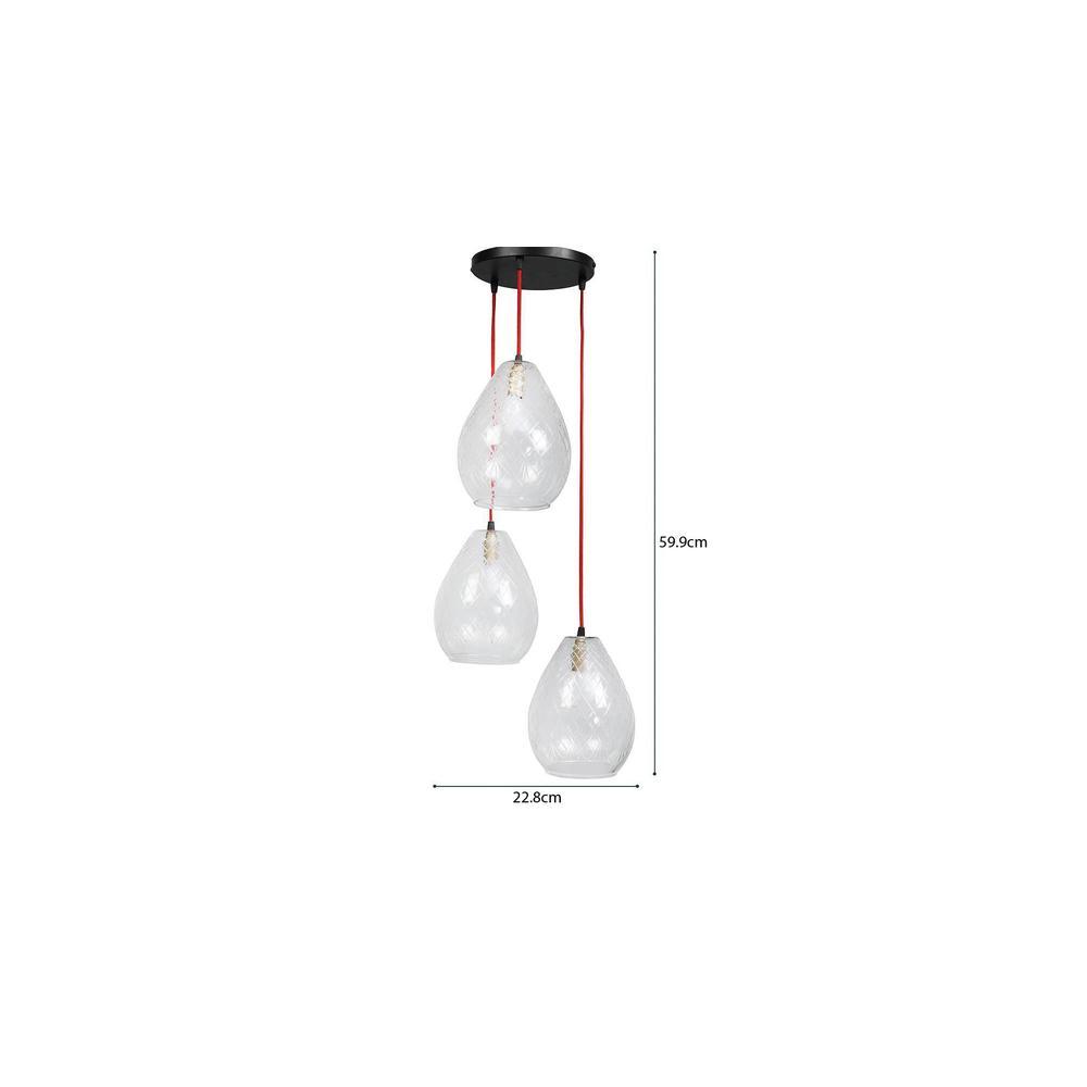 Mariana 3-Light Hanging Cluster with Cutwork Clear Glass Shade & Contrast Wire