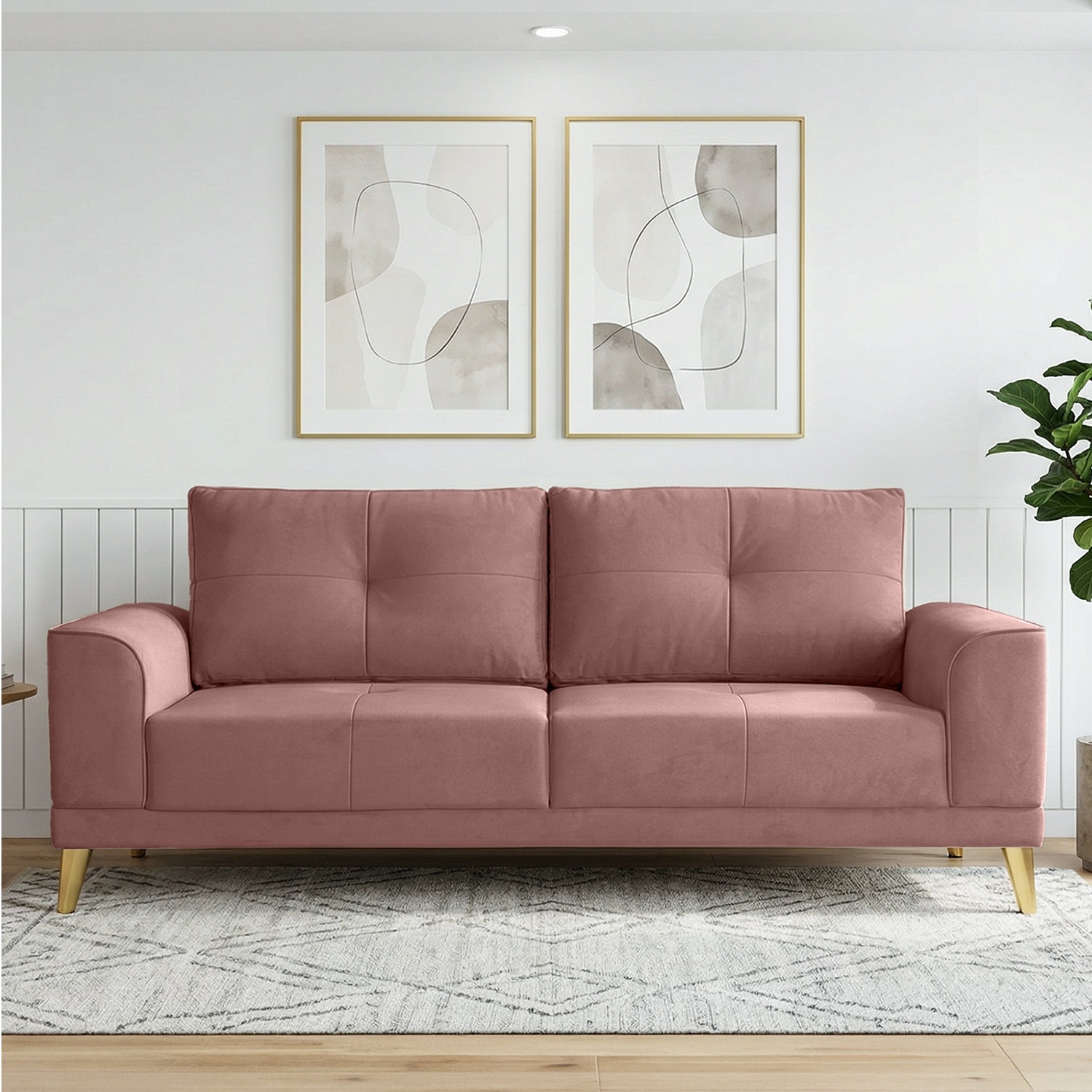 Nency Velvet 3 seater Sofa Peach - Home Lifestylez