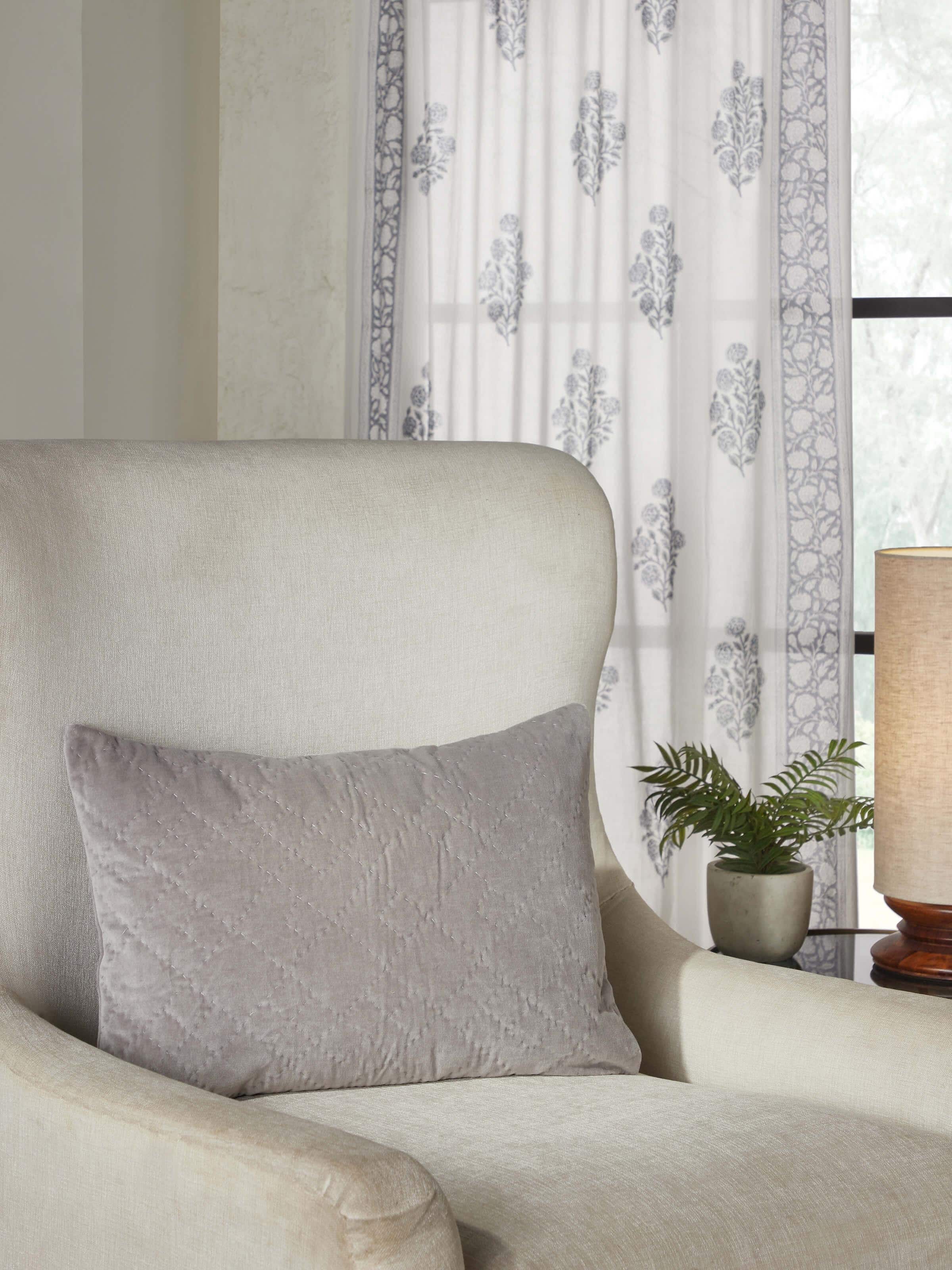 Shivranjini Light Grey Solid Textured Cotton Razai Embroidery Lumbar Cushion Cover