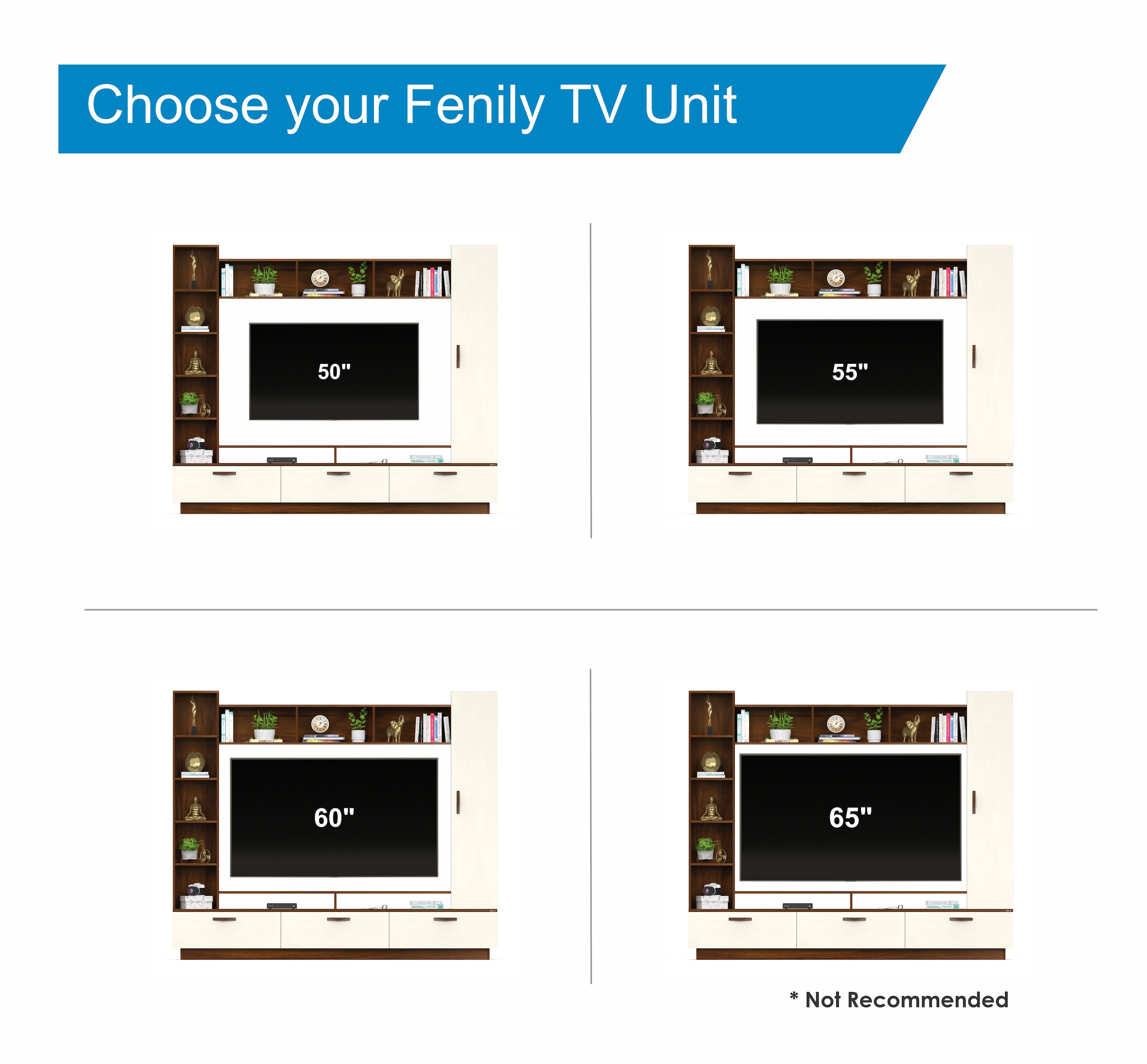 BLUEWUD Fenily Engineering Wood Floor Standing TV Entertainment Unit Set Top Box Stand/TV Cabinet with Shelves for Books & D�cor Display Unit Bed Living Room Upto 60 Inches (Brown Maple & Beige)