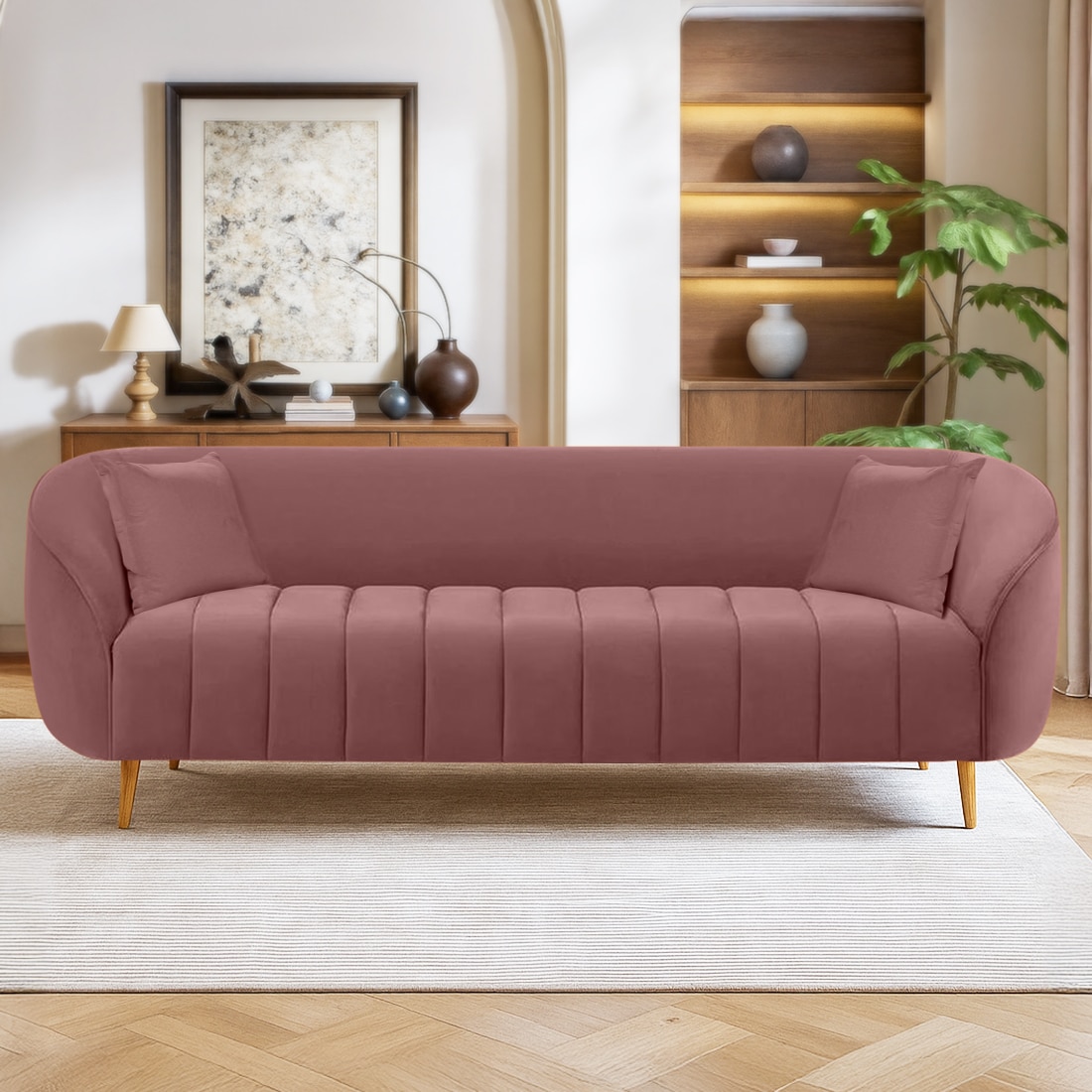 Nero Velvet 3 Seater Sofa in Pink Colour - Home Lifestylez
