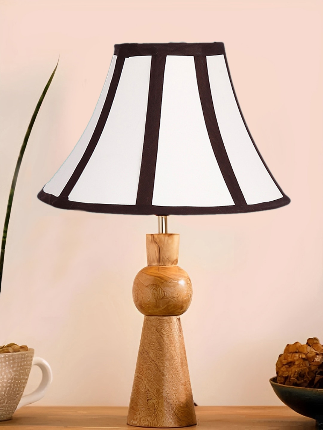 Devansh Off-White Cotton Vintage  Lamp With Wood Base (12X19.25) - Devansh
