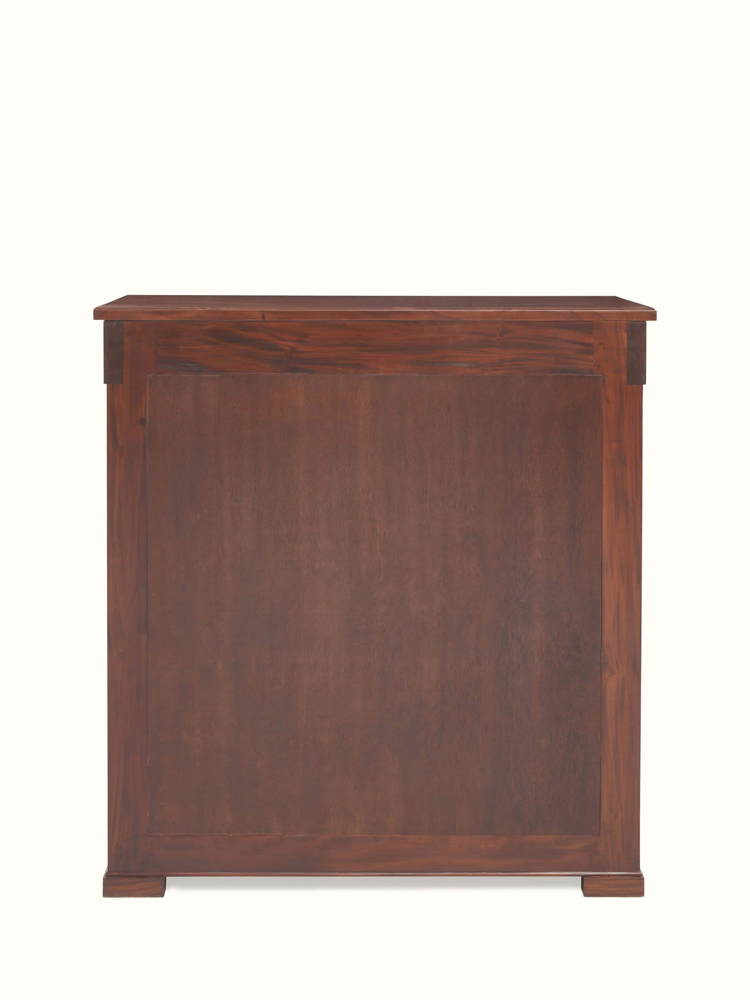 Back view of Mahogany wood chest of drawer showing solid wood construction and clean finish