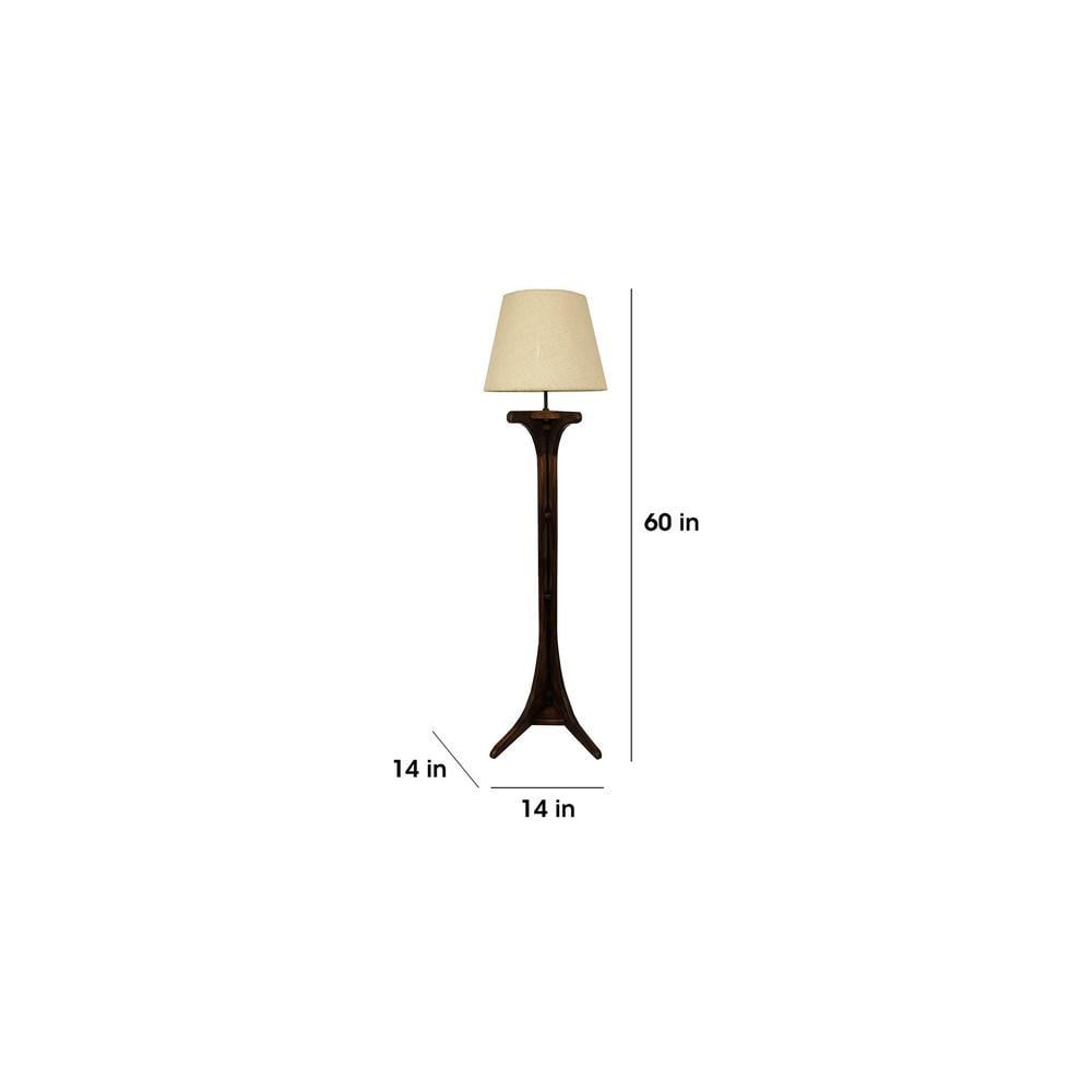 Lucas Wooden Floor Lamp with Brown Base and Jute Fabric Lampshade