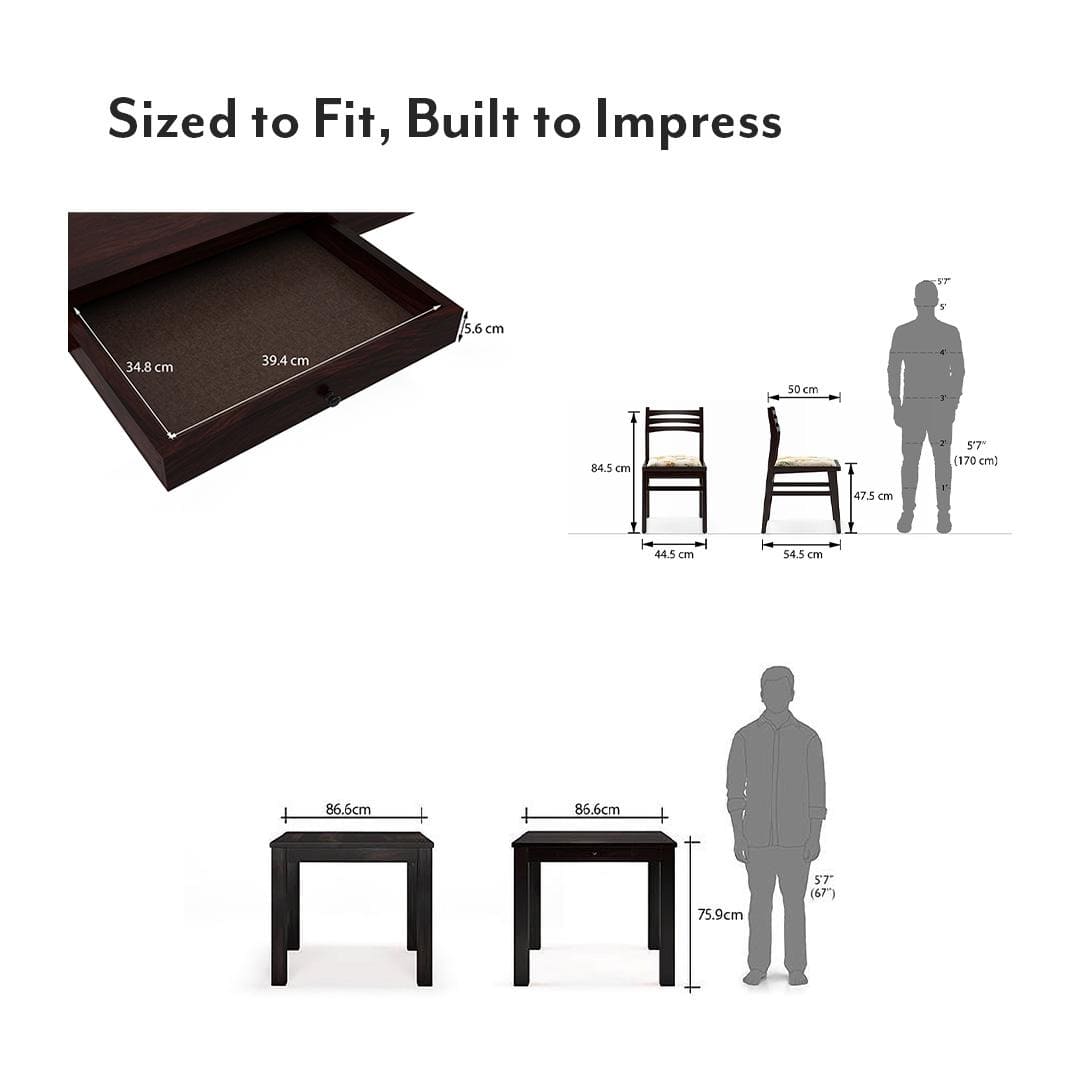 Arabia Leon Solid Wood 4 Seater Dining Table With Set Of 4 Chairs (Colour- Mustard Florals, Finish- Mahogany)