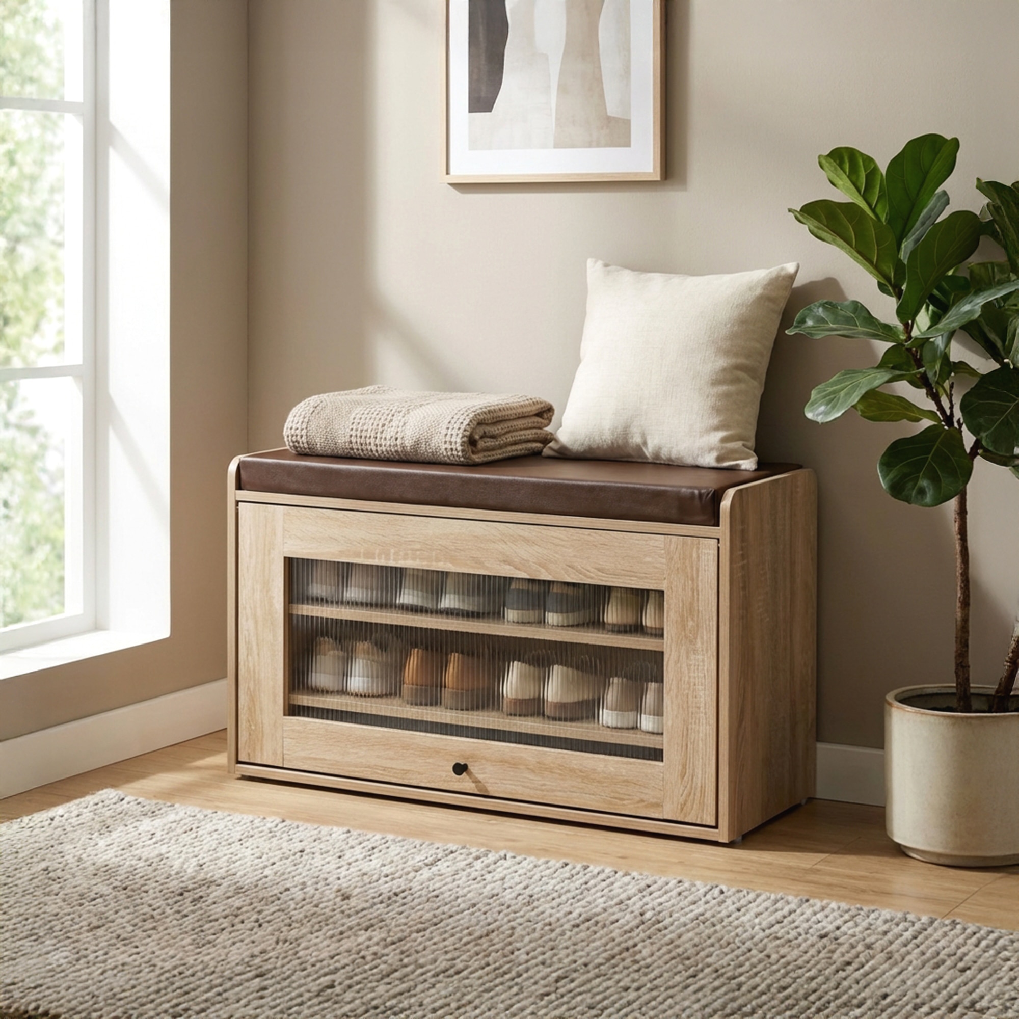 Rosso Shoe Cabinet in Teak Brown – Elegant Wooden Shoe Storage Cabinet for Home Interiors - Alex Daisy