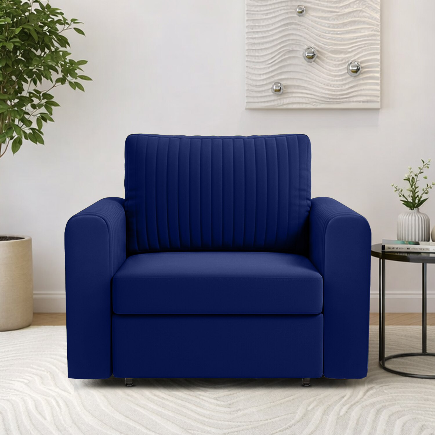 Melano Pull Out Sofa cum Bed in Navy Blue Colour