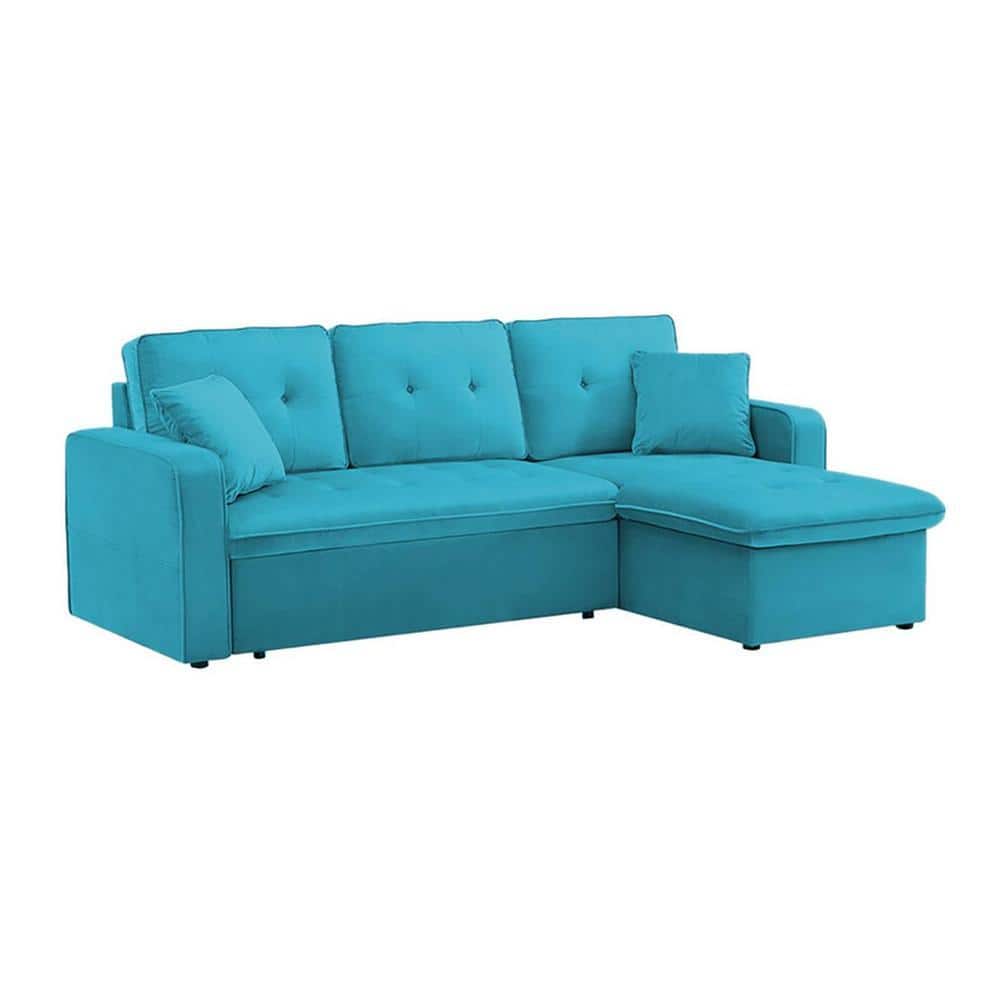 Jacob Solid Wood Sofa cum Bed in Turquoise