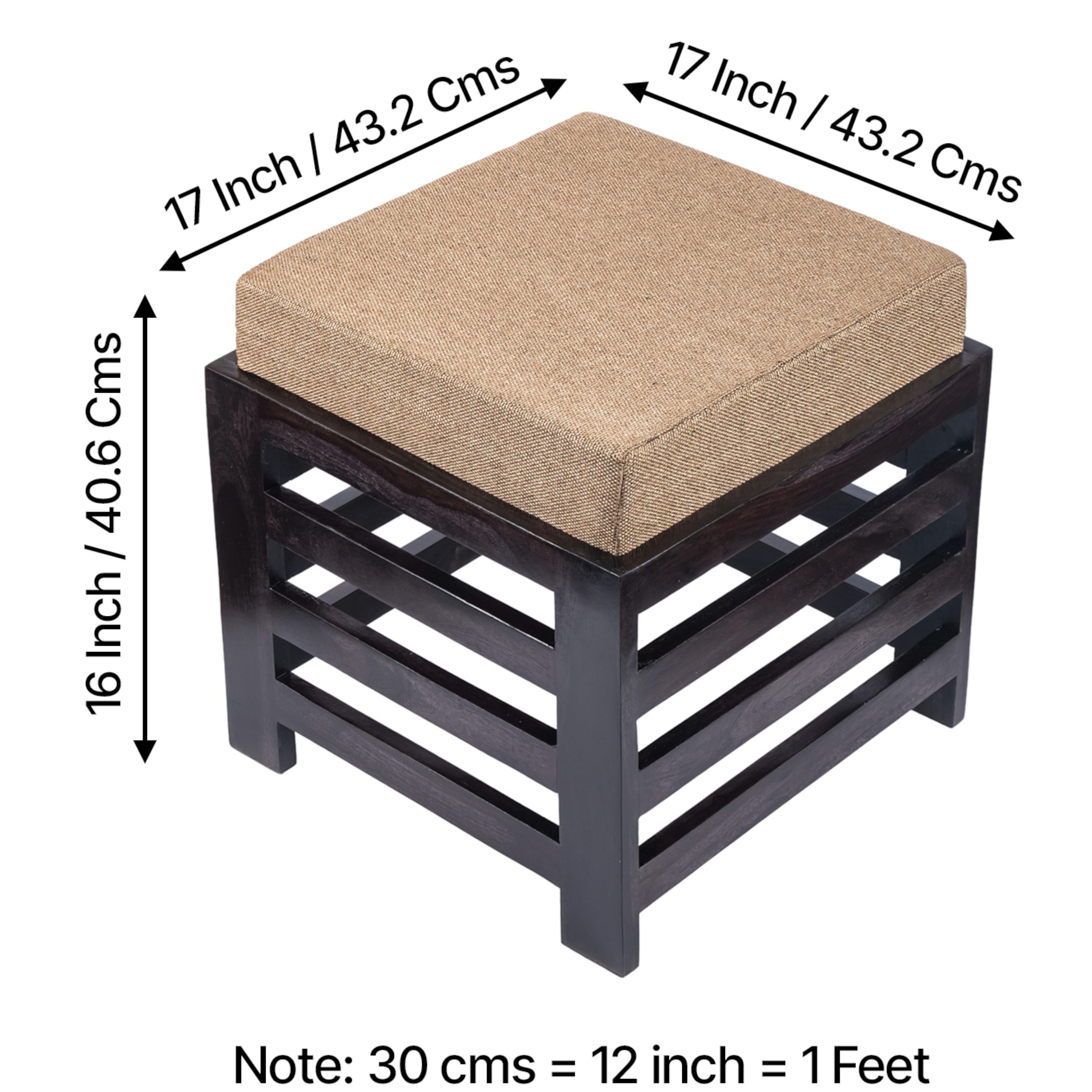 Houston Sheesham Wood Stool with Jute Beige Cushion
