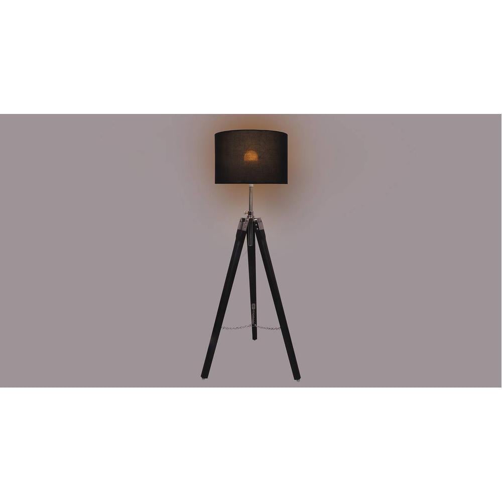 Emerald Black Cotton Floor Lamp with Solid Wood