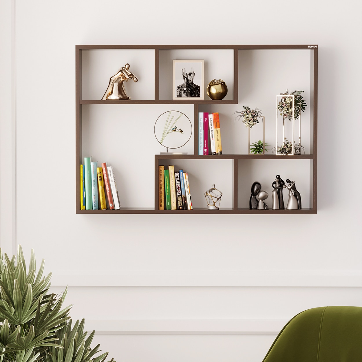 BLUEWUD Xude Engineered Wood Wall Mount Wall Shelf, Display Rack (Wenge)