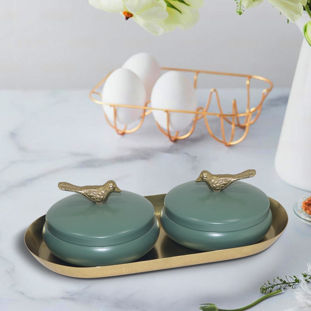 Metalsmith Metal Serveware Box Set of 3 with Tray Green Finish - Metalsmith