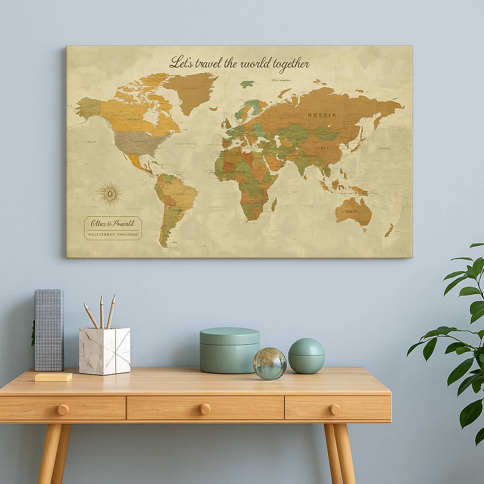 Truss Brown Beige World Map Canvas Wall Prints Canvas Wall Prints Set of 2 Multicolor Matte