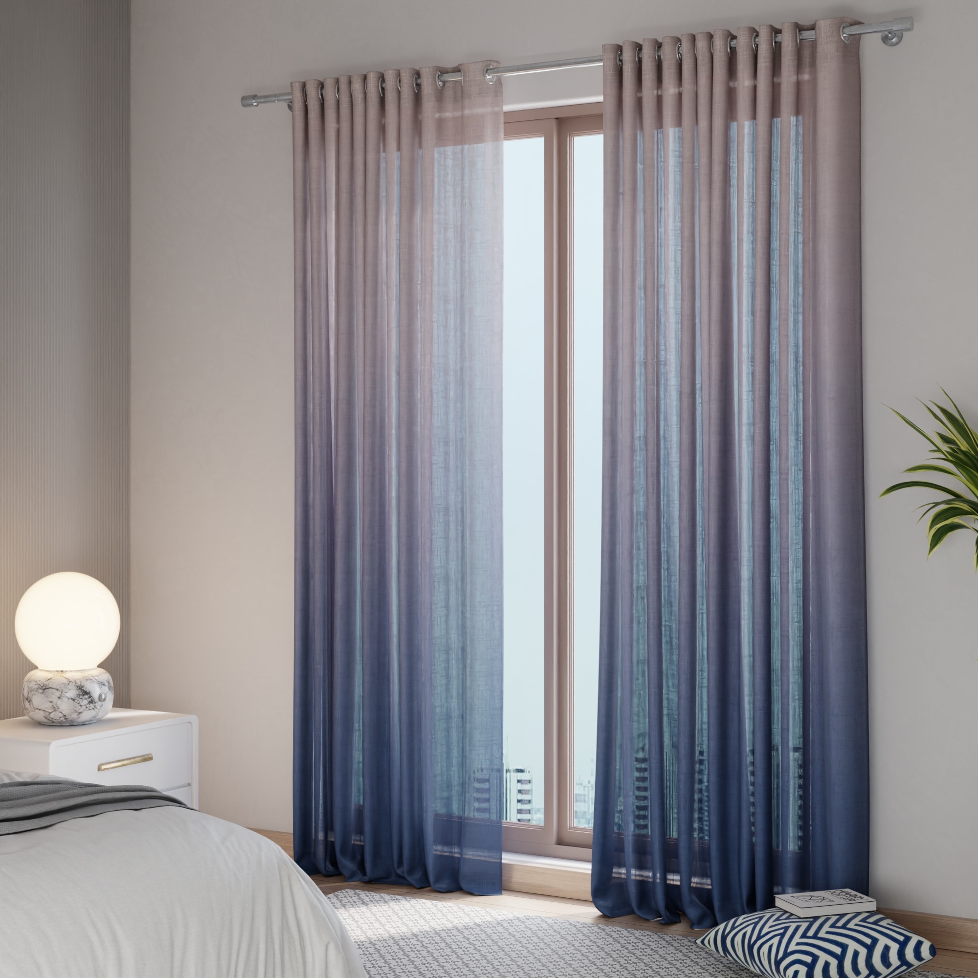 Stoa Paris Sheer Ombre Printed Long Door Curtain, Aesthetic Curtain with  Light Filtering Balcony,  Set of 1 Parda, Evening Glow - Navy - Stoa Paris