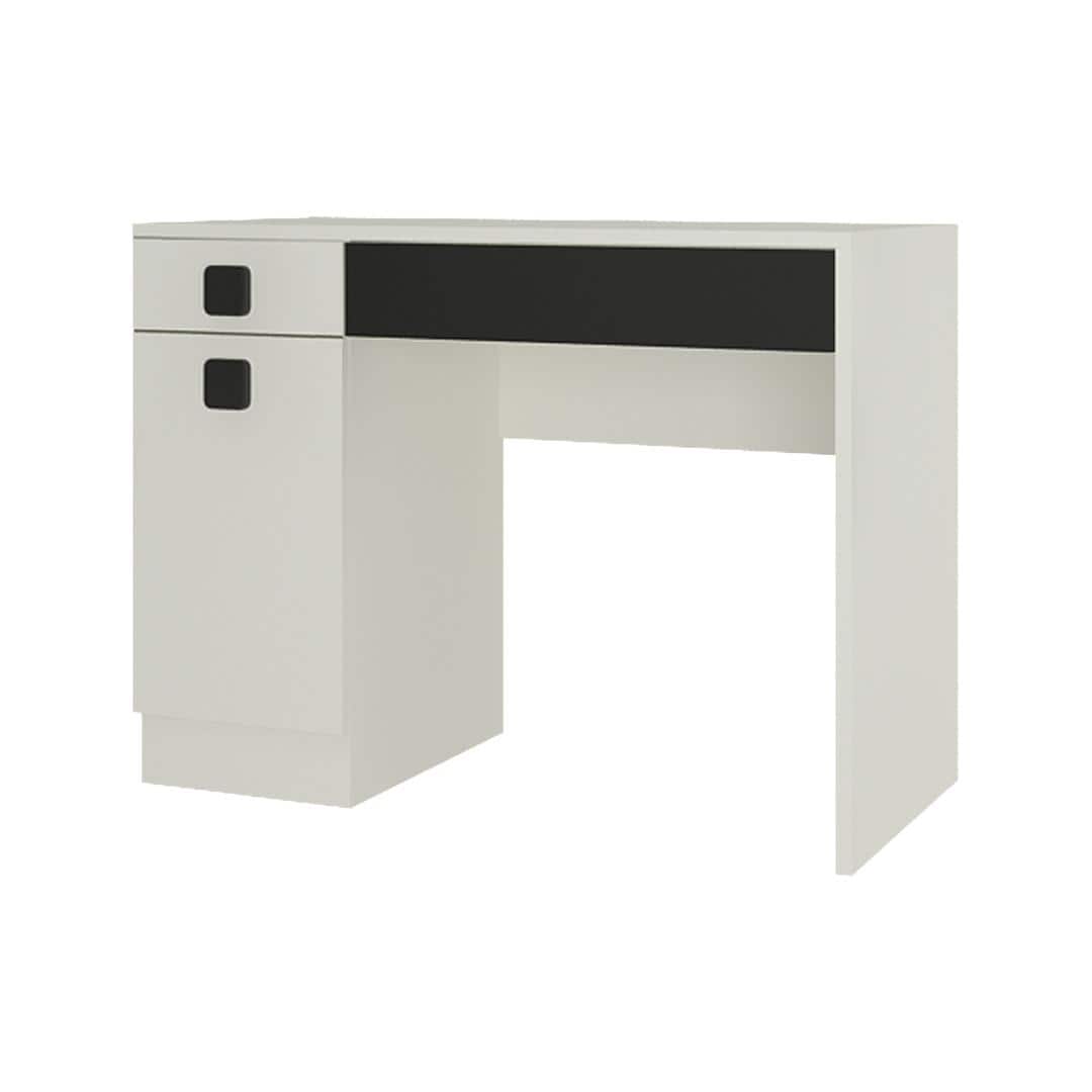 Kristina Study Desk with Shuttered Cabinet and 2 Drawers in Ivory Carbon Black Colour