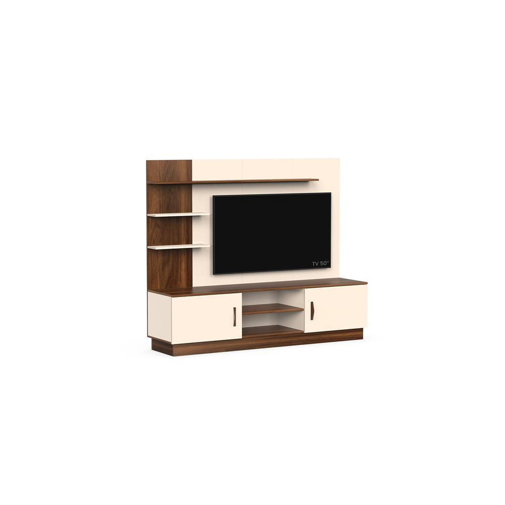Rowlet Large Engineering Wood Floor Standing TV Entertainment Unit Set Top Box Stand/TV Cabinet with Shelves for Books & Décor Display Unit Bed Living Room Upto 55 Inches (Brown Maple & Beige)