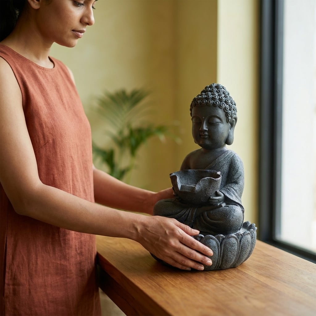 Water Fountain Buddha Bliss Water Fountain in Black Colour - Vedas