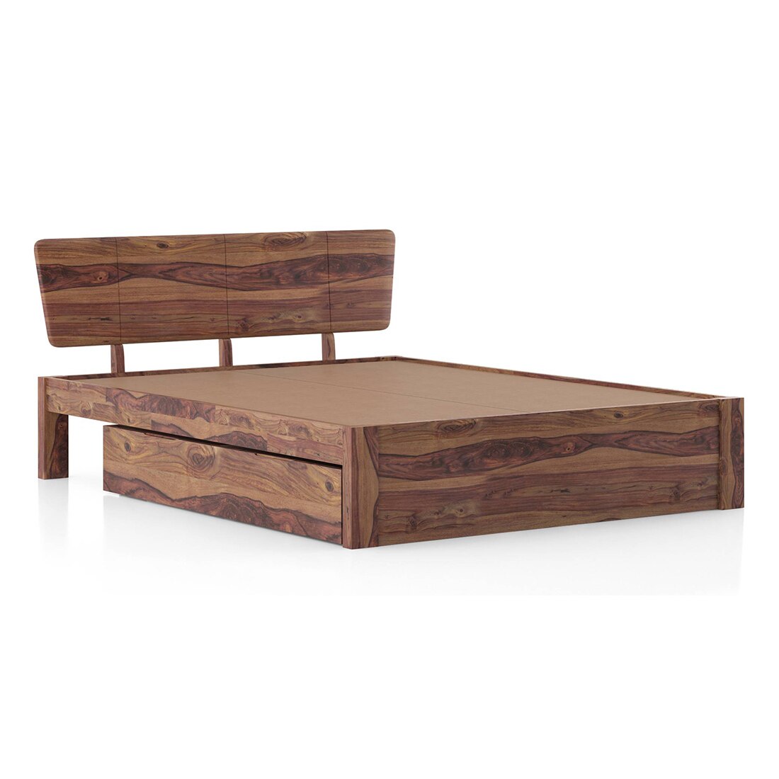 Marieta Solid Wood Queen Size Drawer Storage Bed In Teak Finish