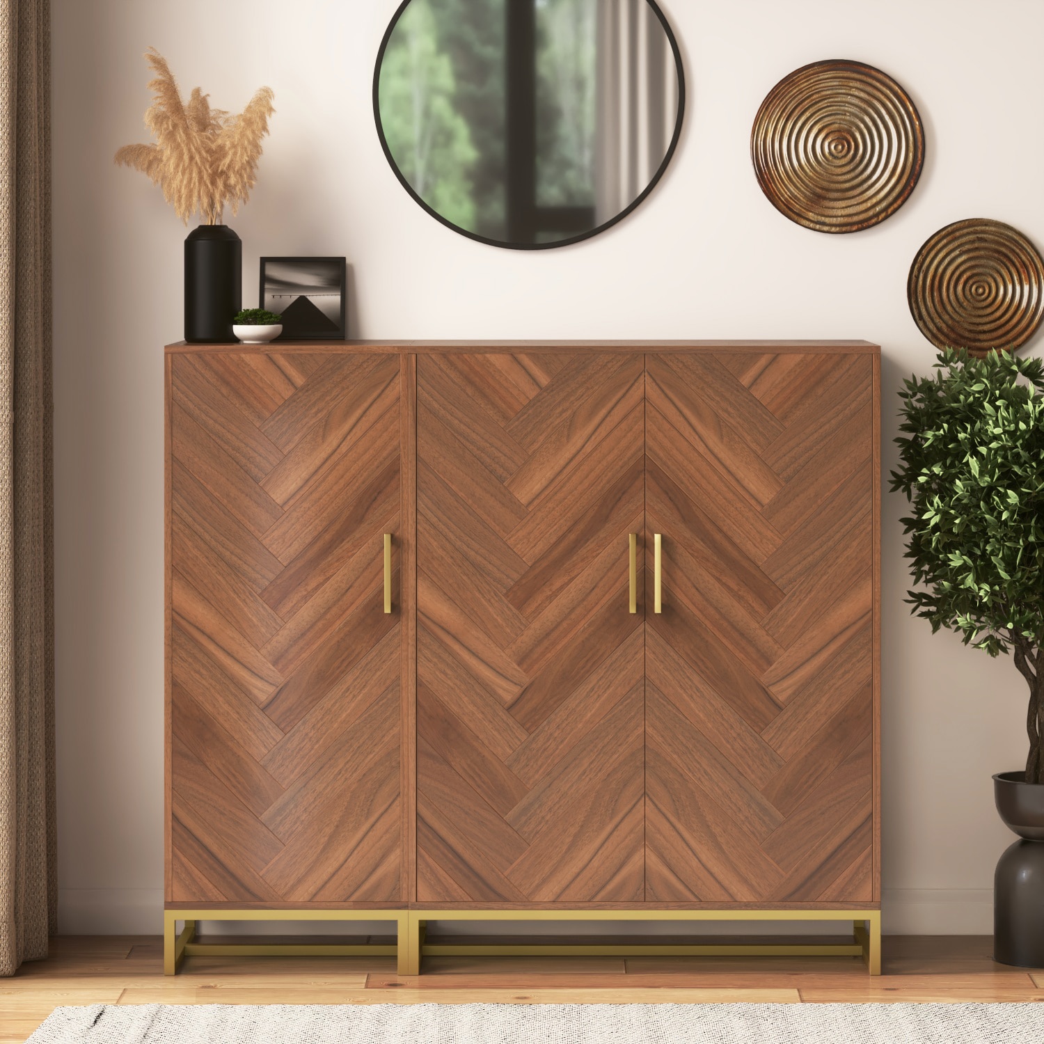 Nina 36 Pair Solid Wood Shoe Cabinet In Amber Walnut Finish