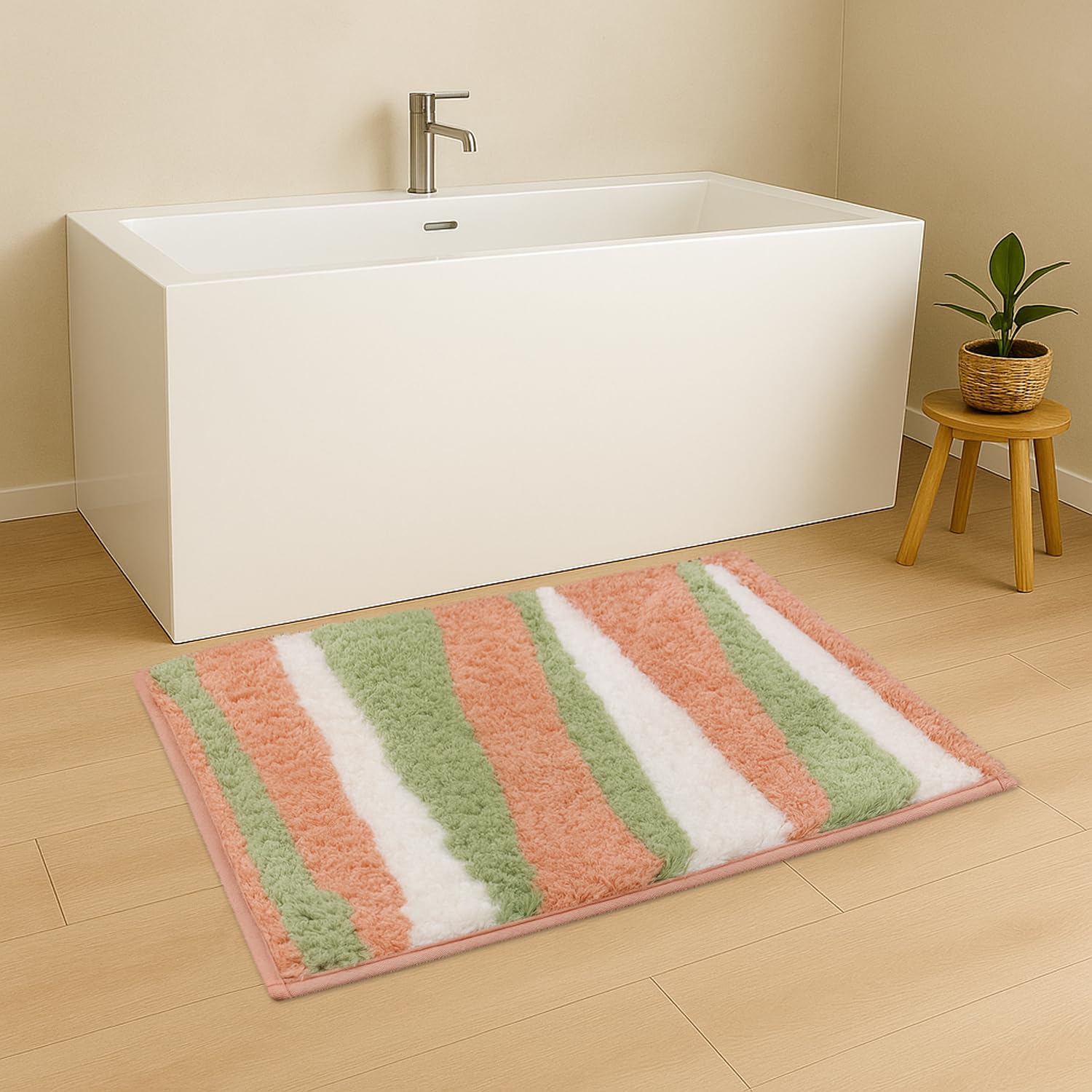 Luxe Home Canada Stripes Bath Mat (40x60 cm) Pink - Luxe Home International