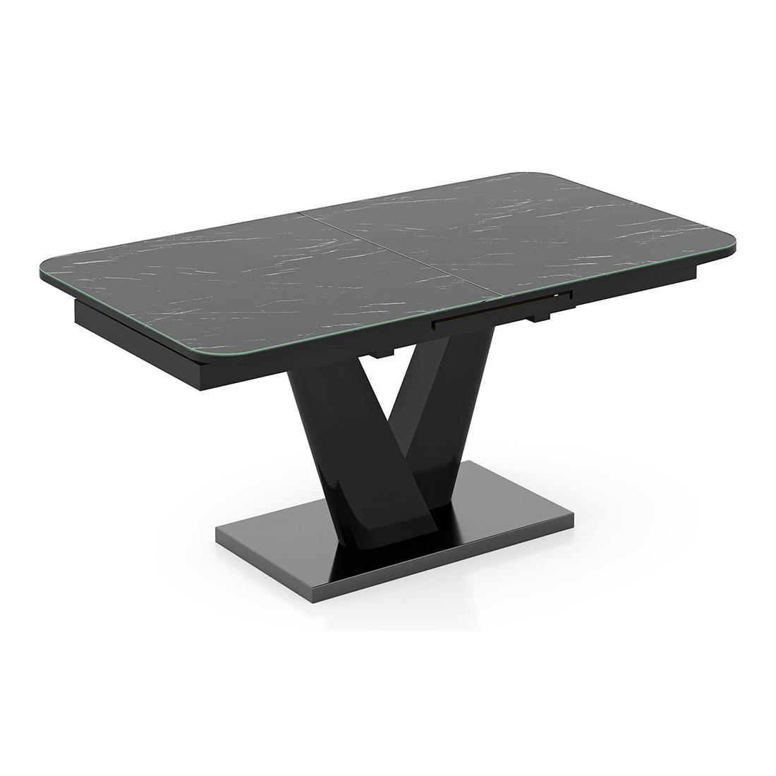 Caribu 6 To 8 Extendable Dining Table With Set Of 8 Doris Swivel Accent Chairs (Colour- Dark Grey, Finish- Black High Gloss)