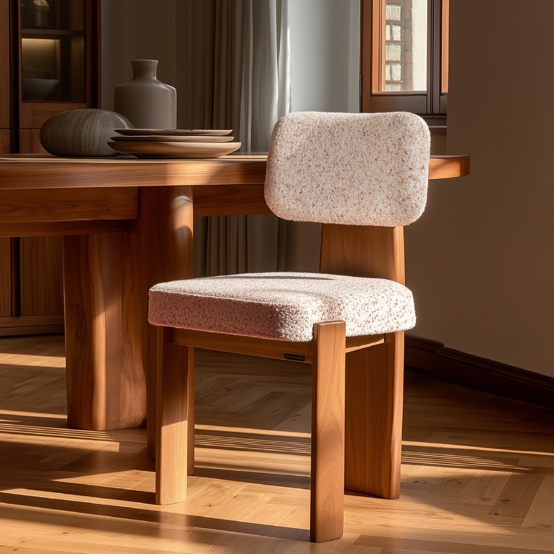 Akar Solid Wood Dining Chair in Beige Colour - Orange Tree