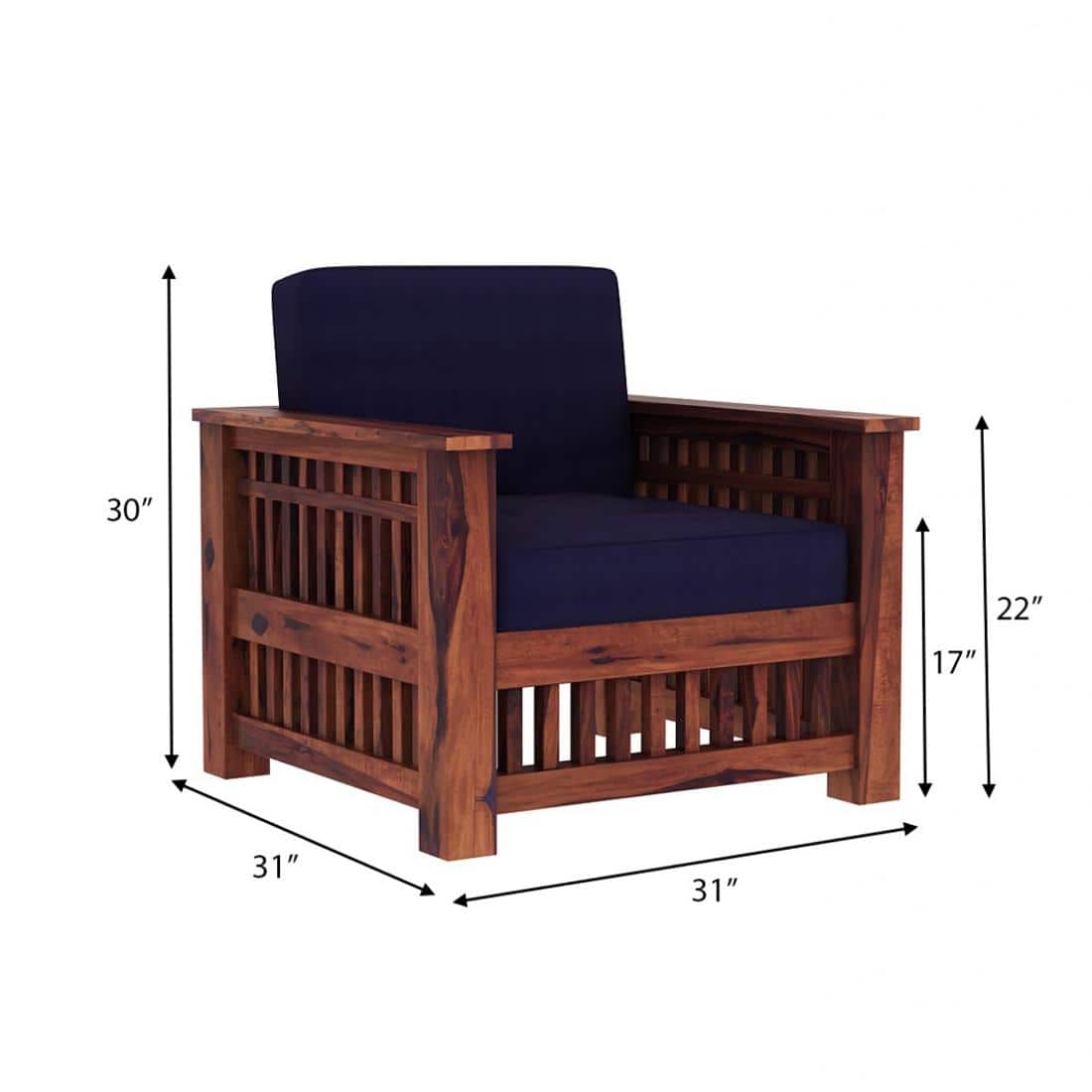 Anjani 3+1+1 Seater Wooden Sofa (BLUE Colour, Teak Finish)