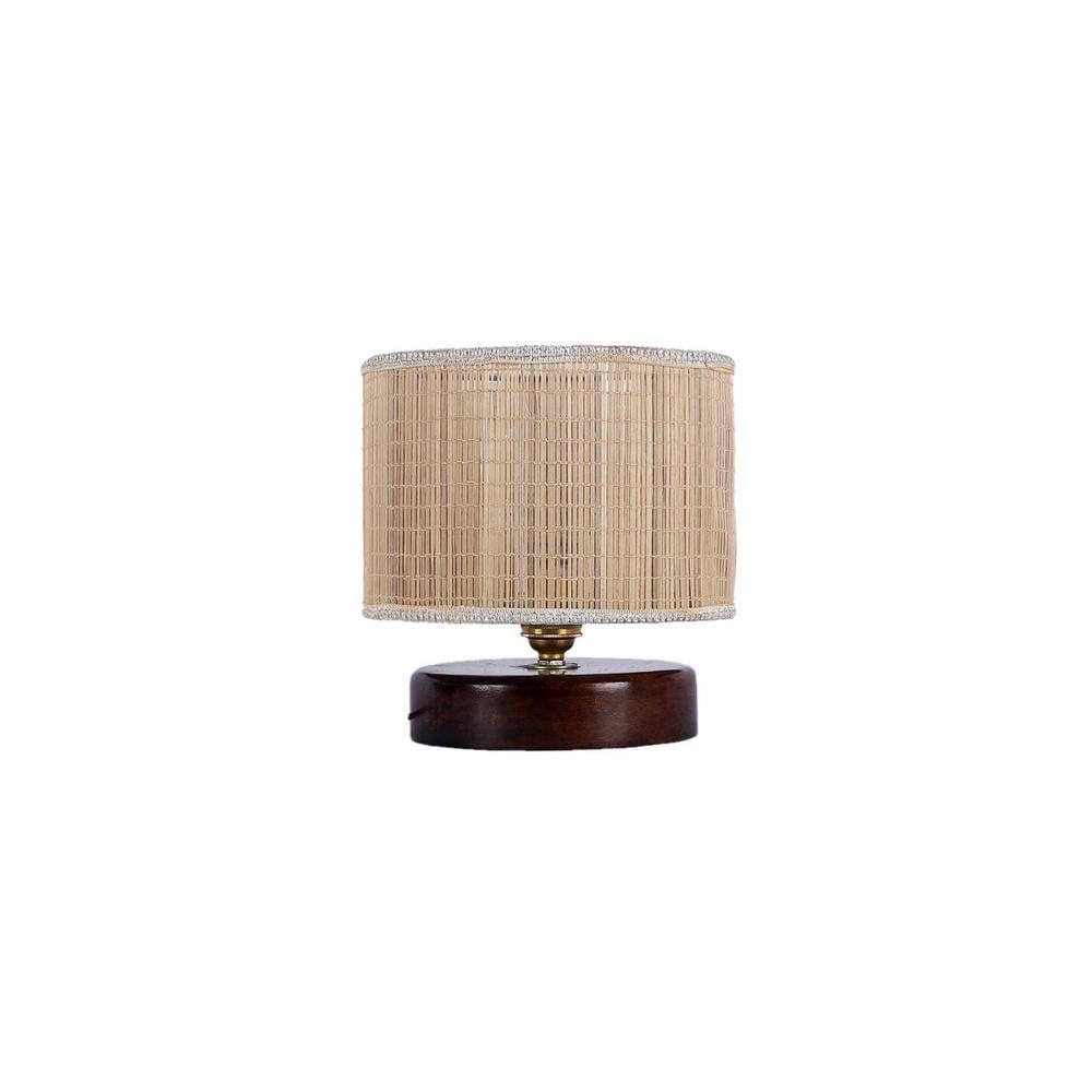 Graham Beige Bamboo Shade Table Lamp with Brown Wooden Base