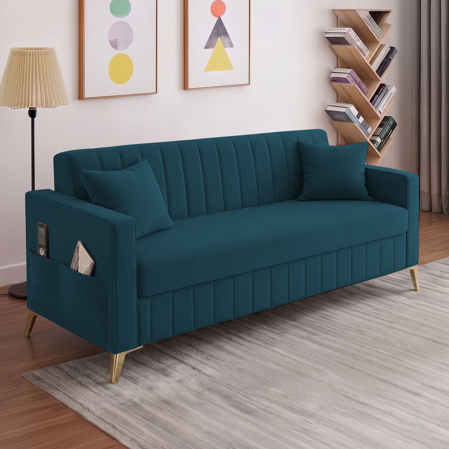 Convil Velvet 3 Seater Sofa in T blue Color - Home Lifestylez